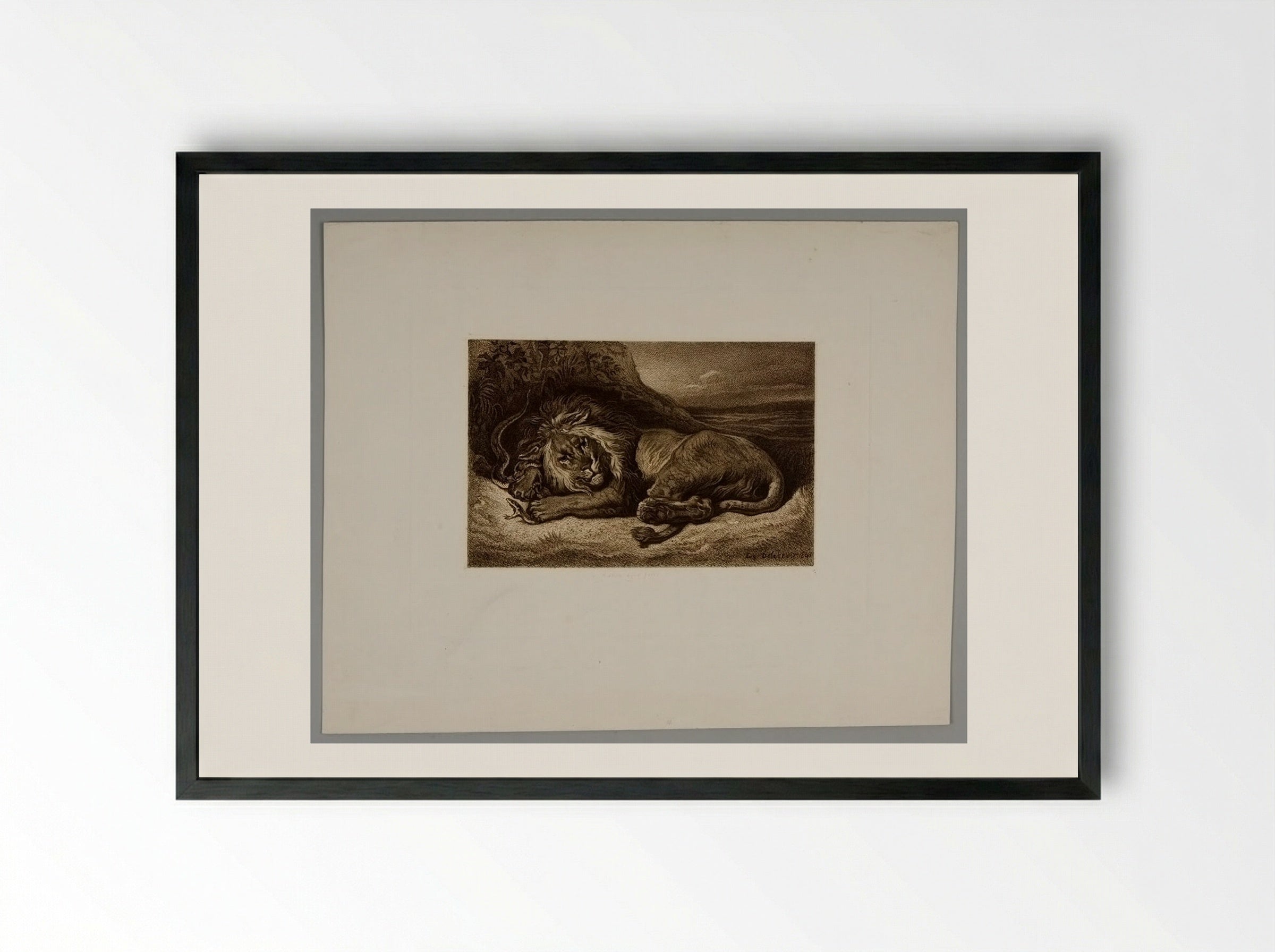Lion Holding a Snake - Alphonse Charles Masson - Framed Print Black