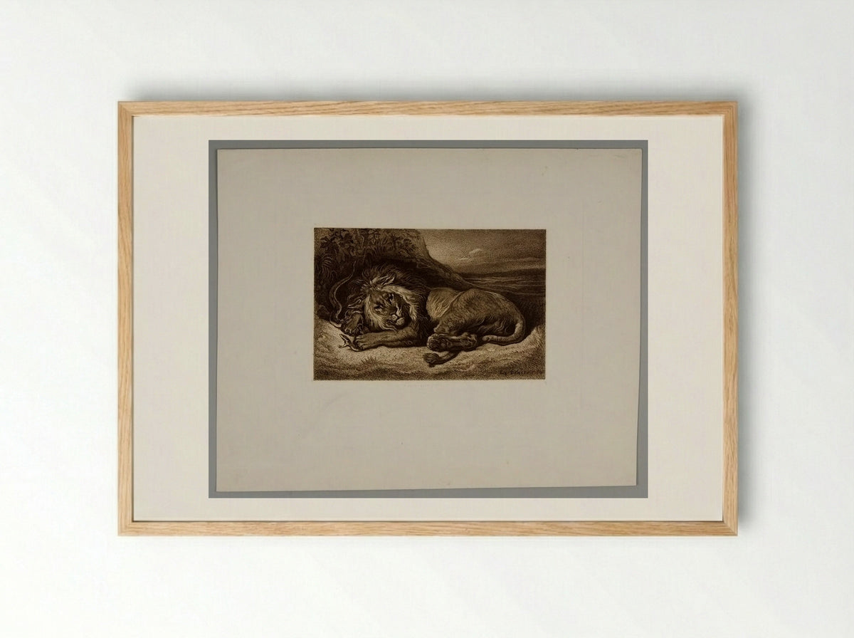 Lion Holding a Snake - Alphonse Charles Masson - Framed Print Wood