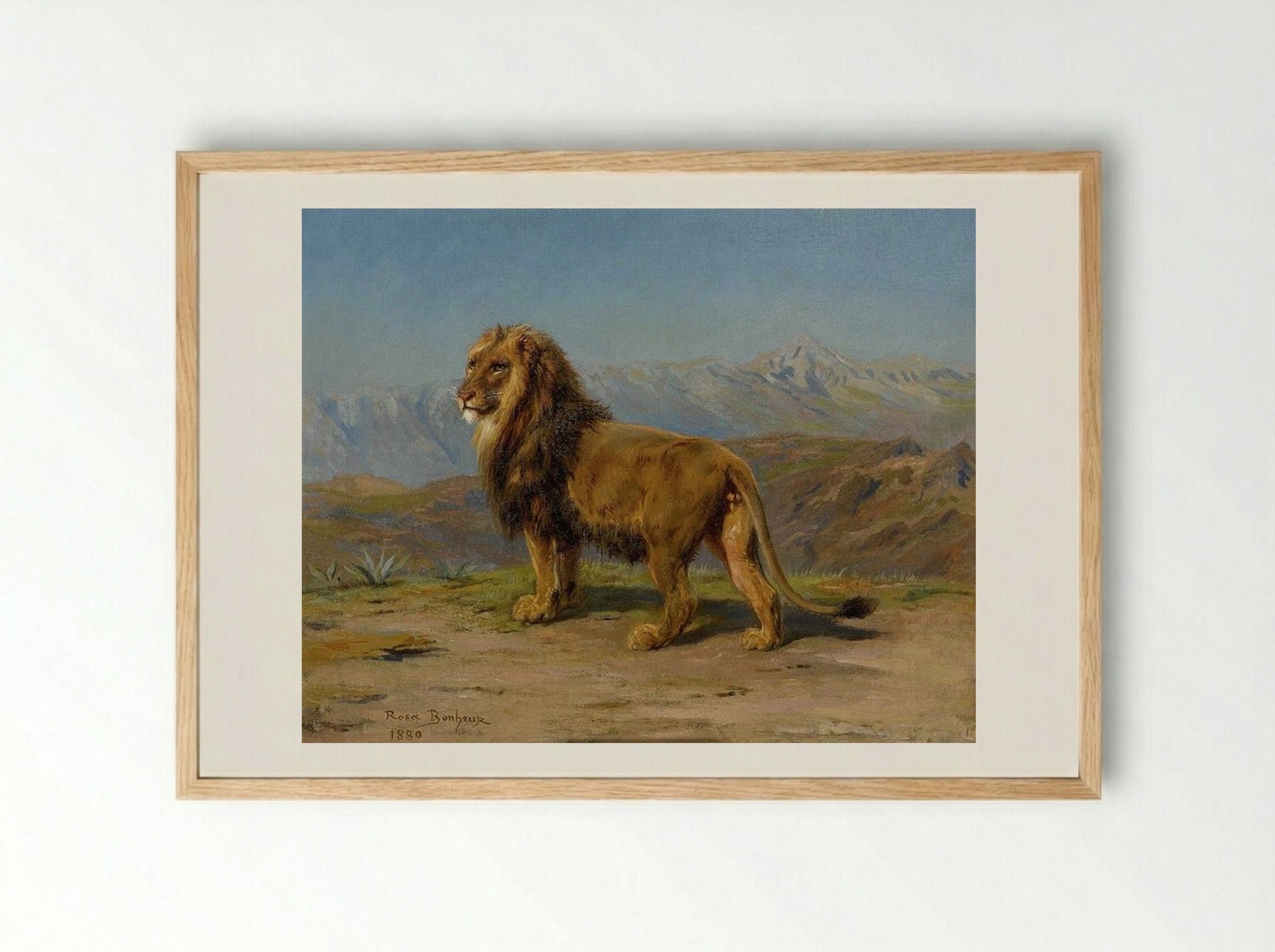 Lion in a Mountainous Landscape - Rosa Bonheur - Framed Print Wood