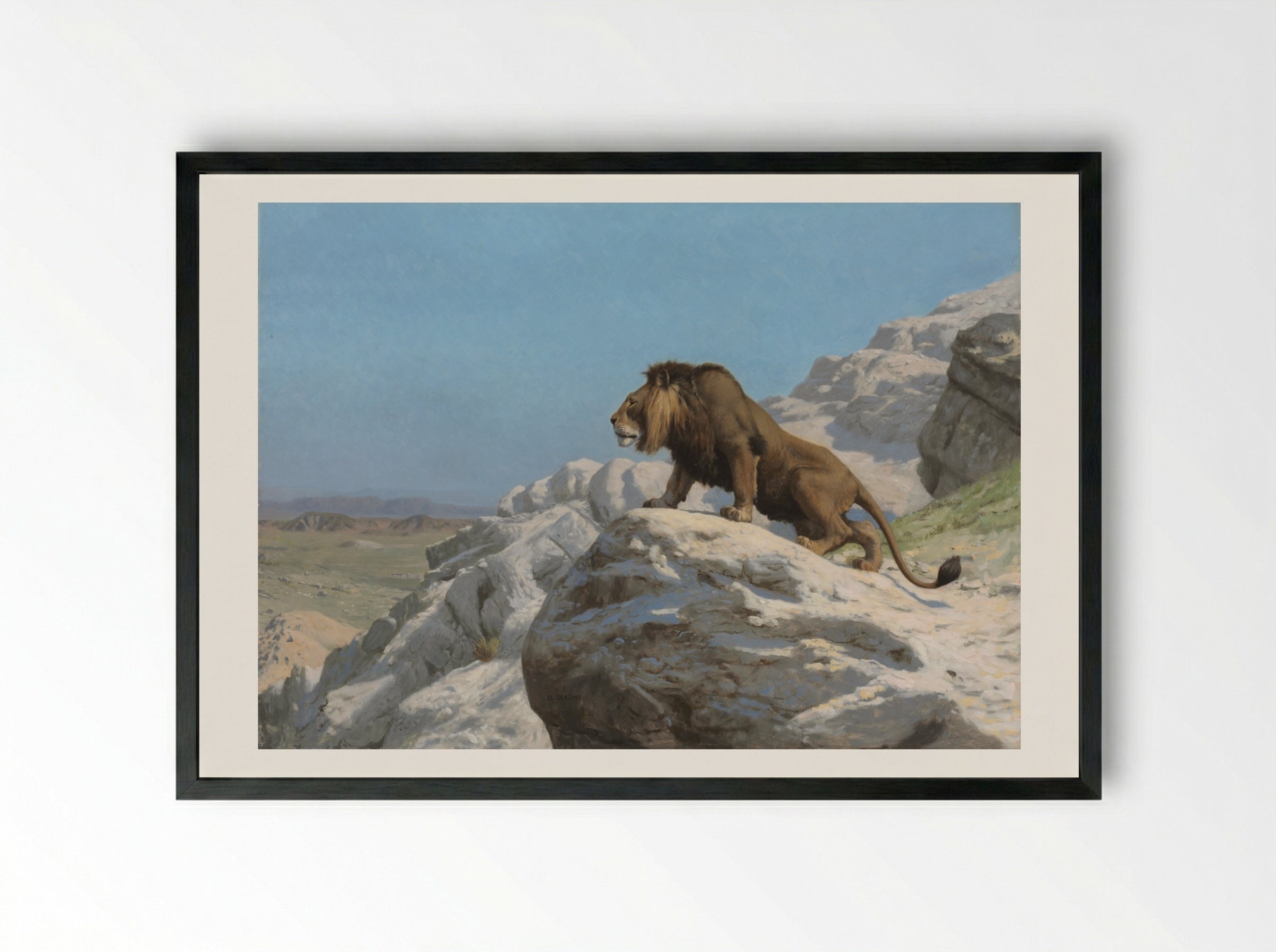 Lion on the Watch - Jean-Léon Gérôme - Framed Print Black