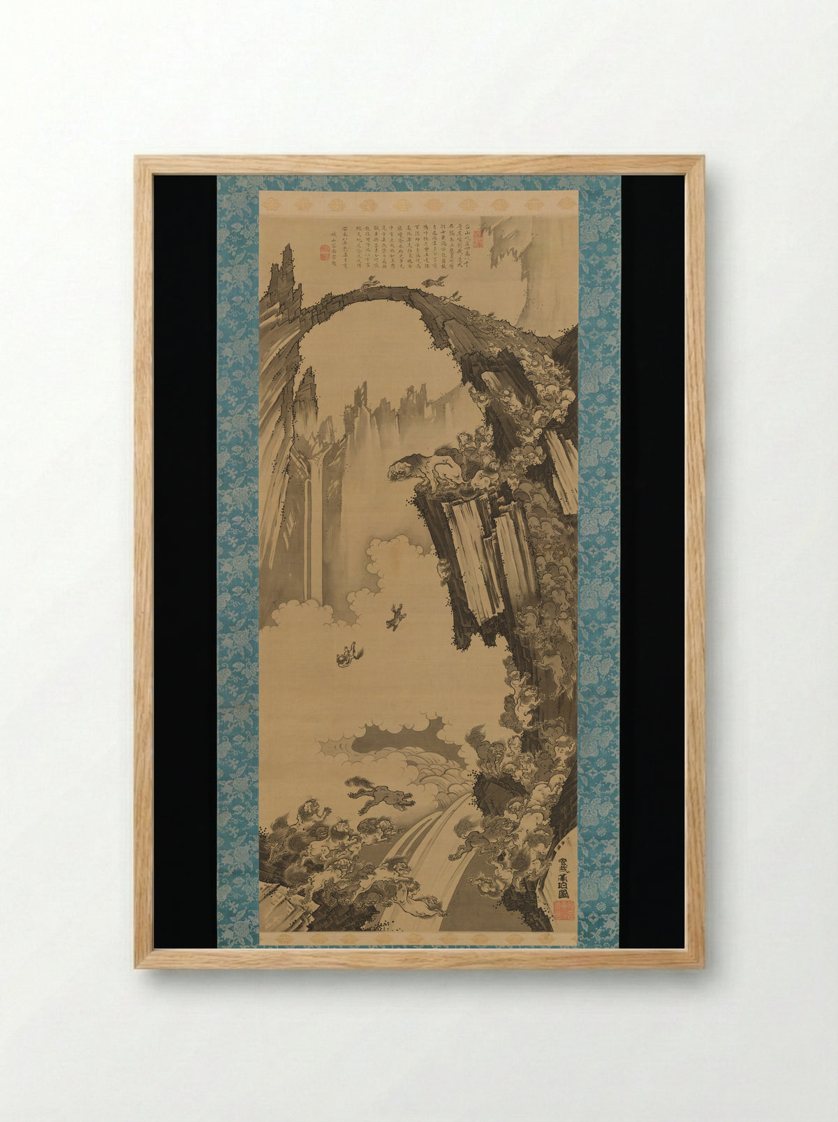 Lions at the Stone Bridge of Mount Tiantai - Soga Shōhaku - Framed Print Wood