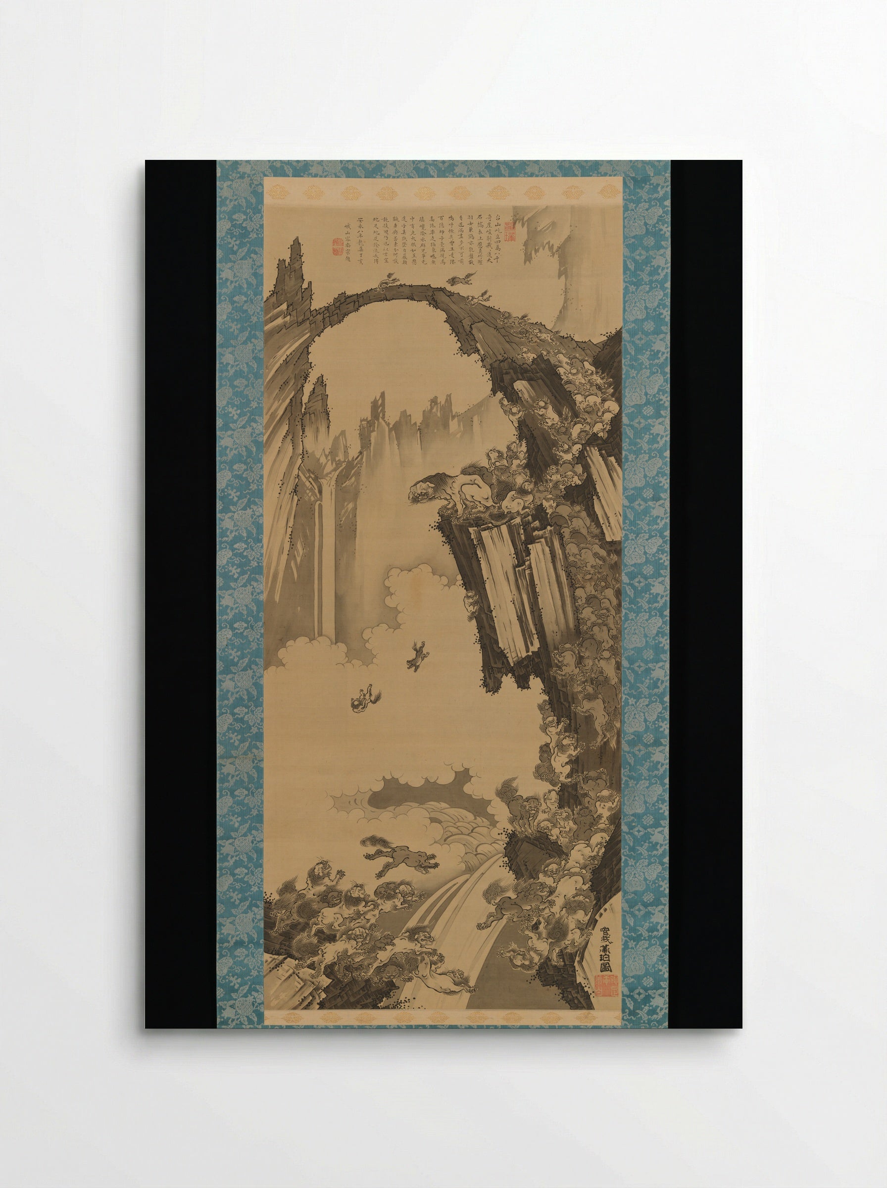 Lions at the Stone Bridge of Mount Tiantai - Soga Shōhaku - Poster
