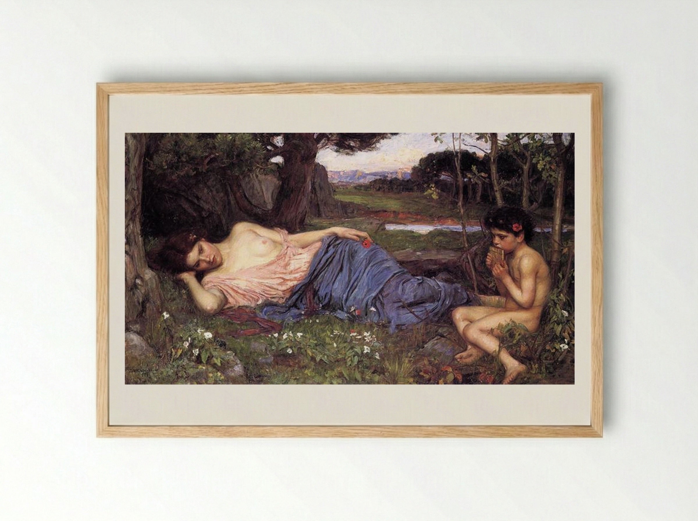 Listen to my Sweet Pipings - John William Waterhouse - Framed Print Wood