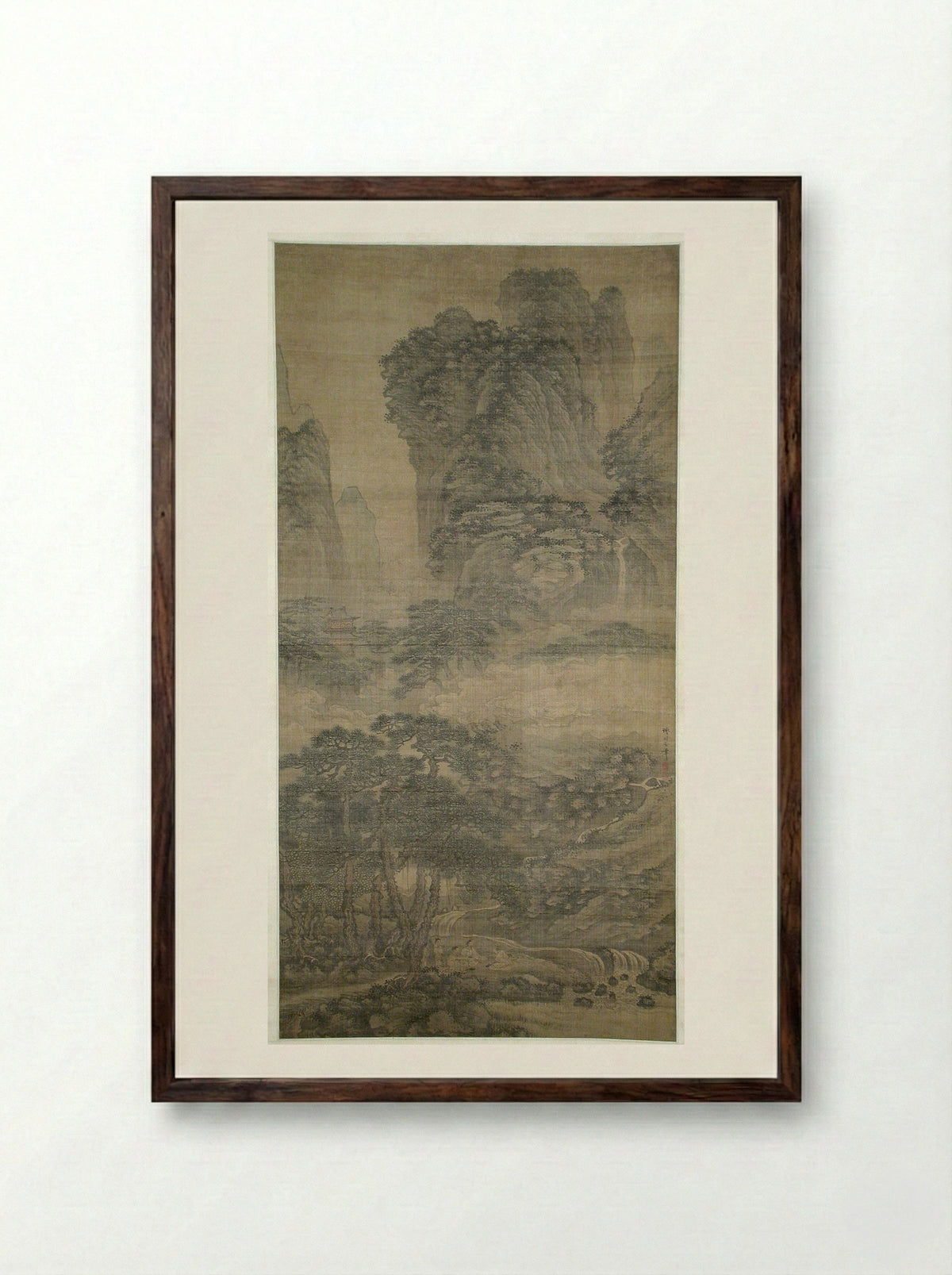 Listening to the Zither Among Streams and Pines - Xie Shichen - Framed Print Dark Wood