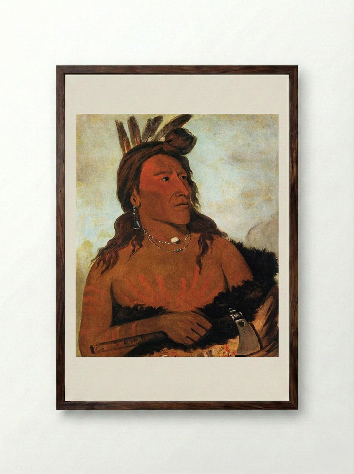 Little Bear, Hunkpapa Brave - George Catlin - Framed Print Dark Wood