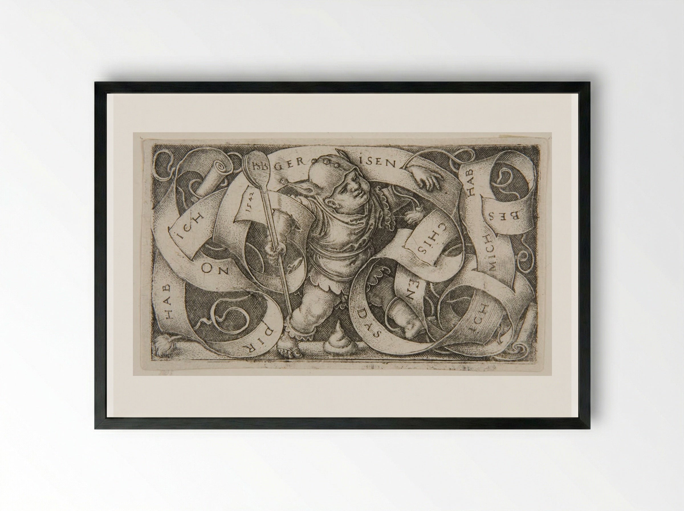 Little Buffoon with Scroll - Sebald Beham - Framed Print Black