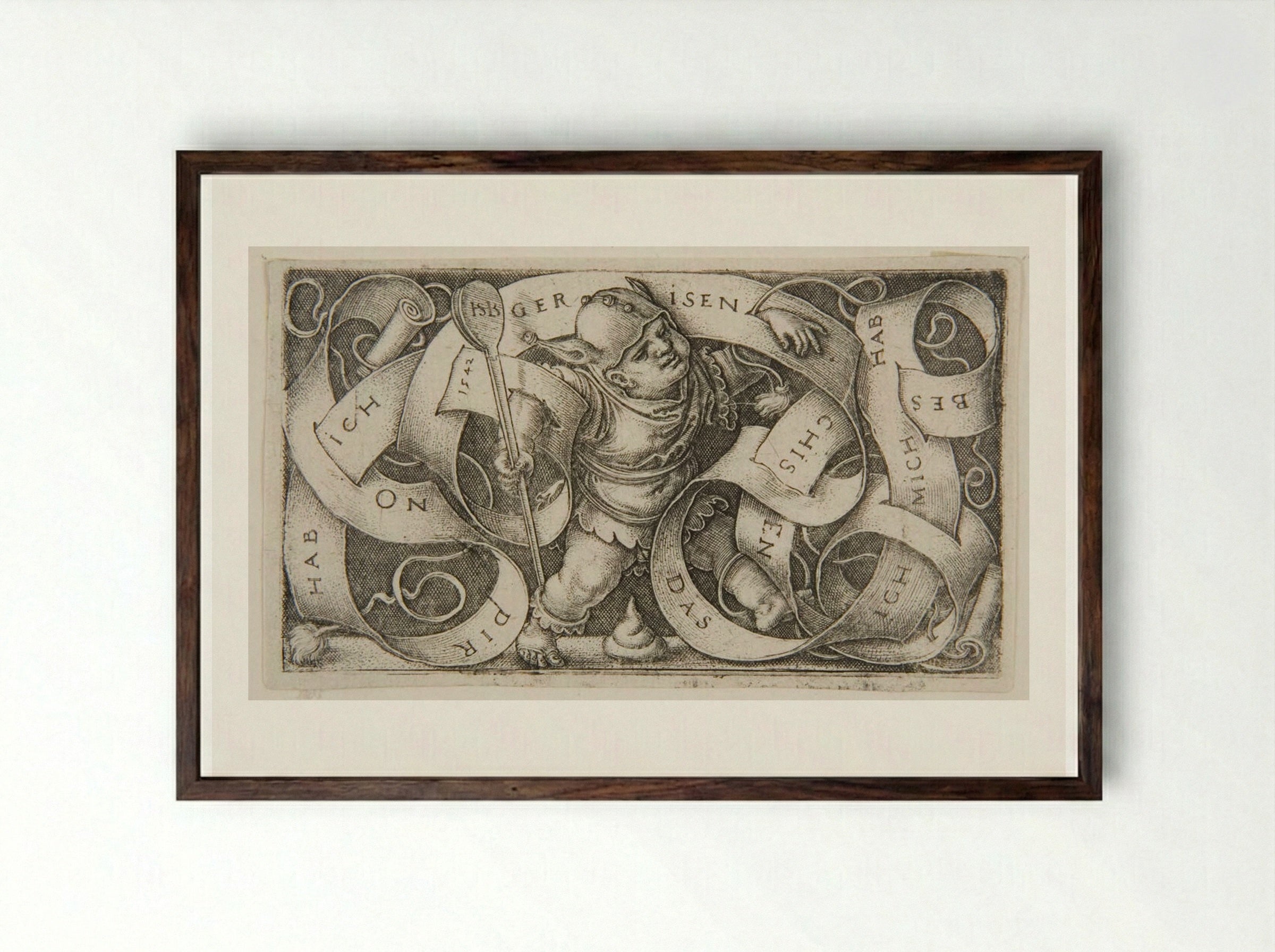 Little Buffoon with Scroll - Sebald Beham - Framed Print Dark Wood