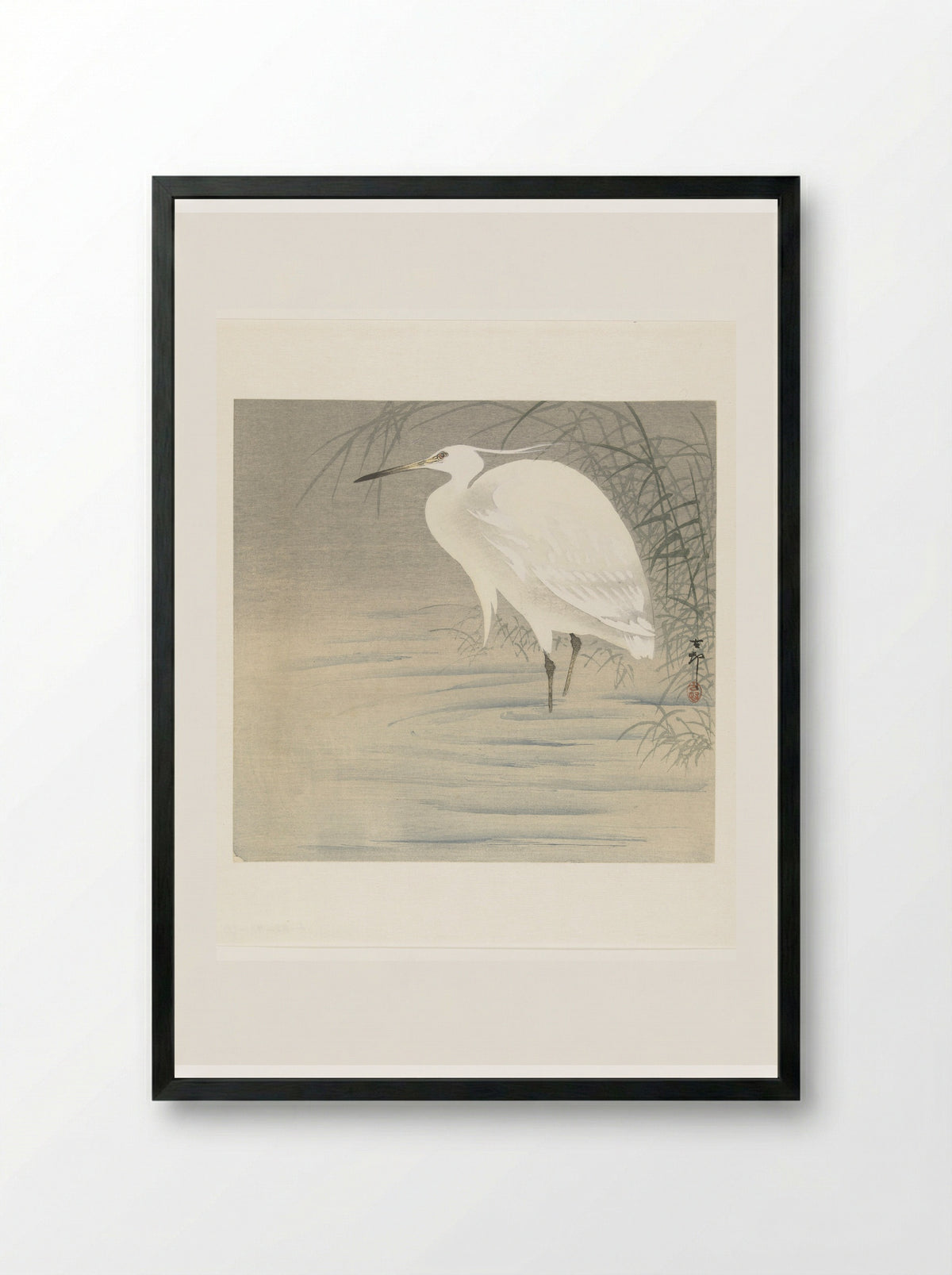 Little Egret - Matsuki Heikichi - Framed Print Black