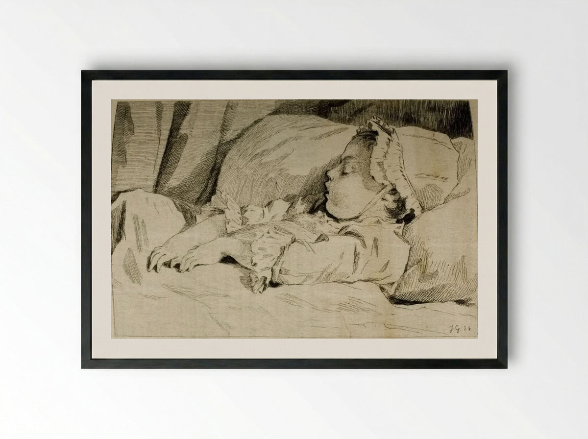 Little Girl Asleep - Jules de Goncourt - Framed Print Black
