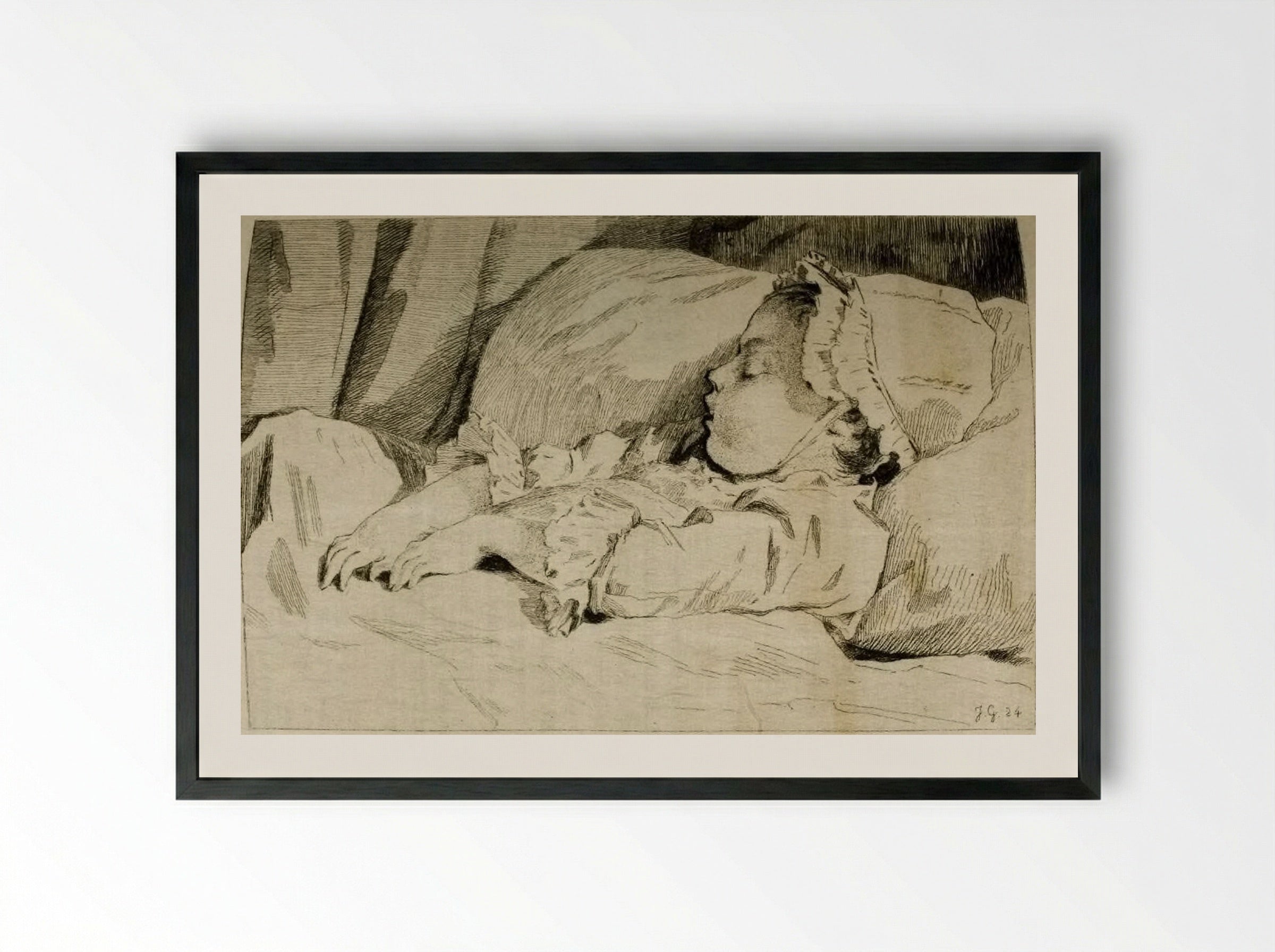 Little Girl Asleep - Jules de Goncourt - Framed Print Black