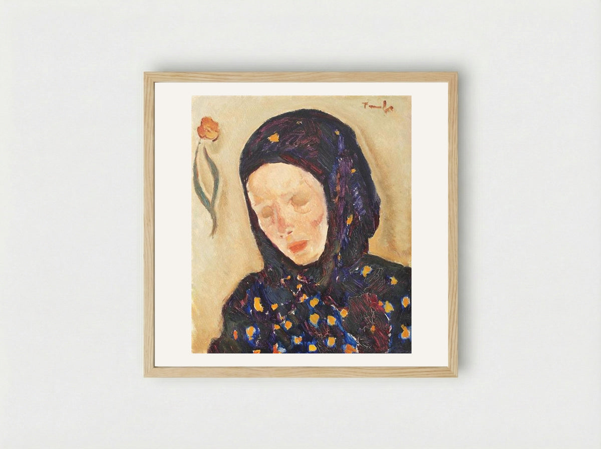 Little Girl With Flowery Headscarf - Nicolae Tonitza - Framed Print Wood