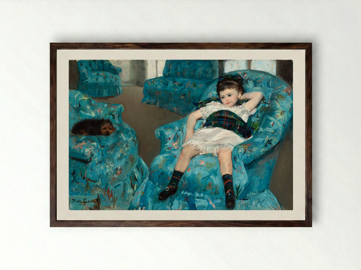 Little Girl in a Blue Armchair - Mary Cassatt - Framed Print Dark Wood