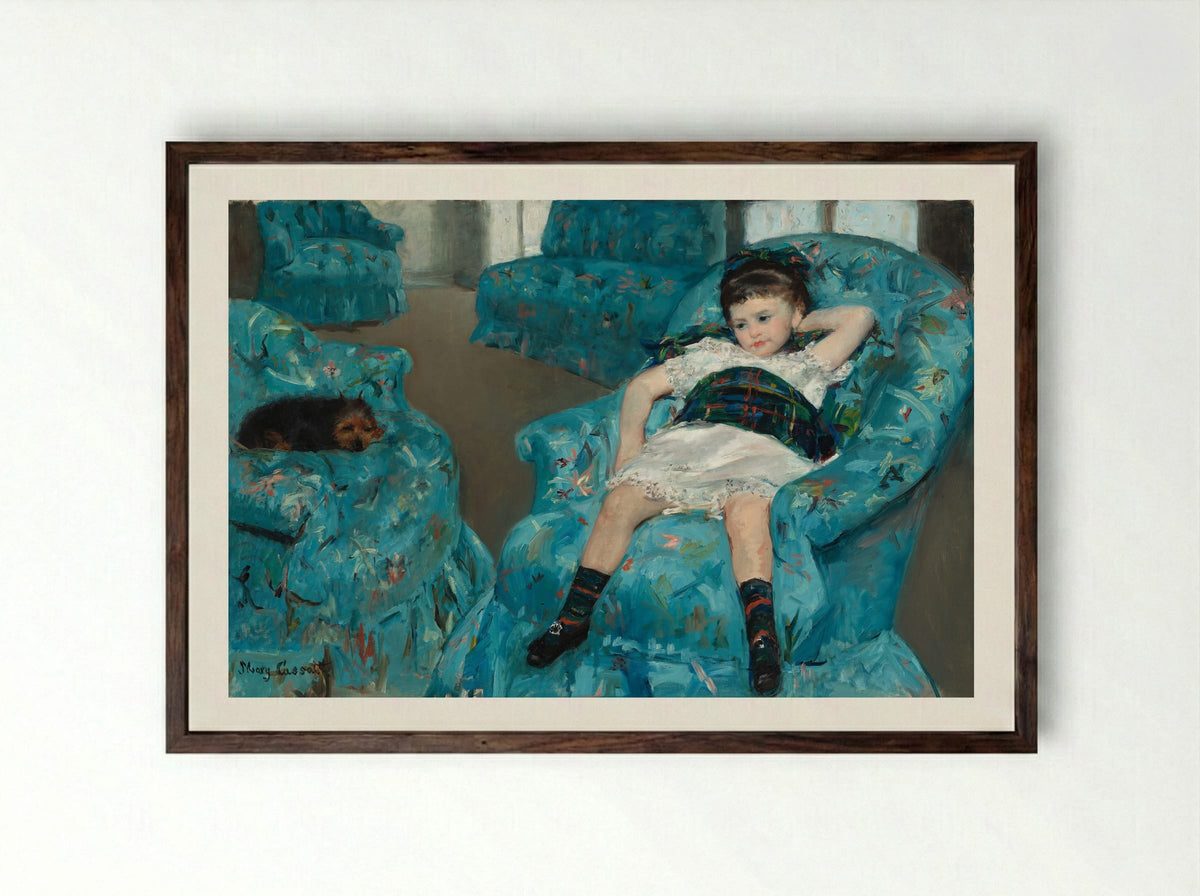 Little Girl in a Blue Armchair - Mary Cassatt - Framed Print Dark Wood