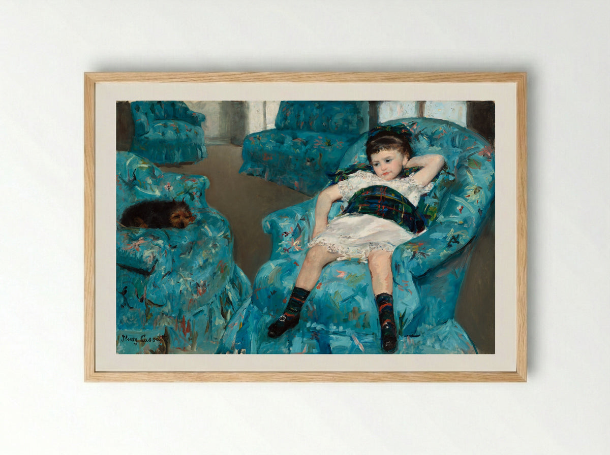Little Girl in a Blue Armchair - Mary Cassatt - Framed Print Wood
