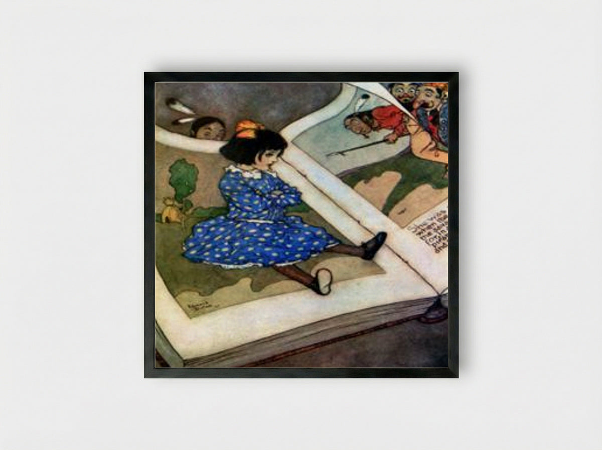 Little Girl in a Book - Edmund Dulac - Framed Print Black