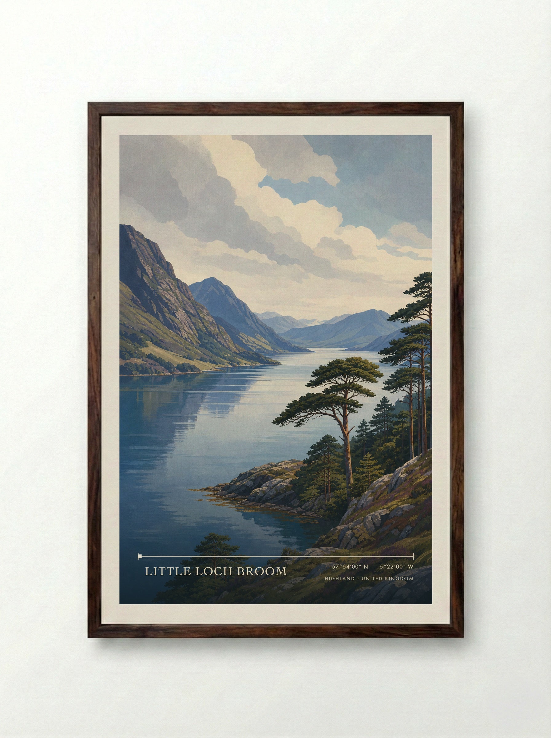 Little Loch Broom Highland United Kingdom Travel Poster - Framed Print Dark Wood
