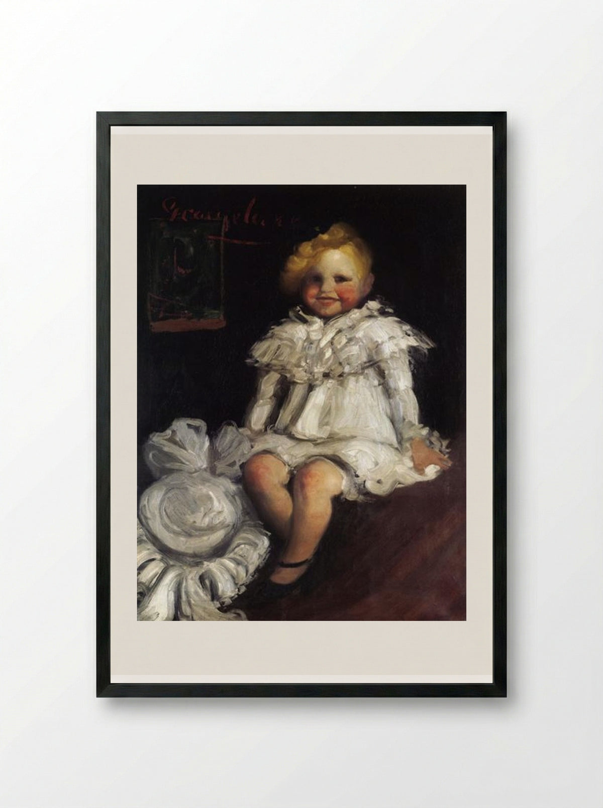 Little Lore with Her Hat - George Luks - Framed Print Black