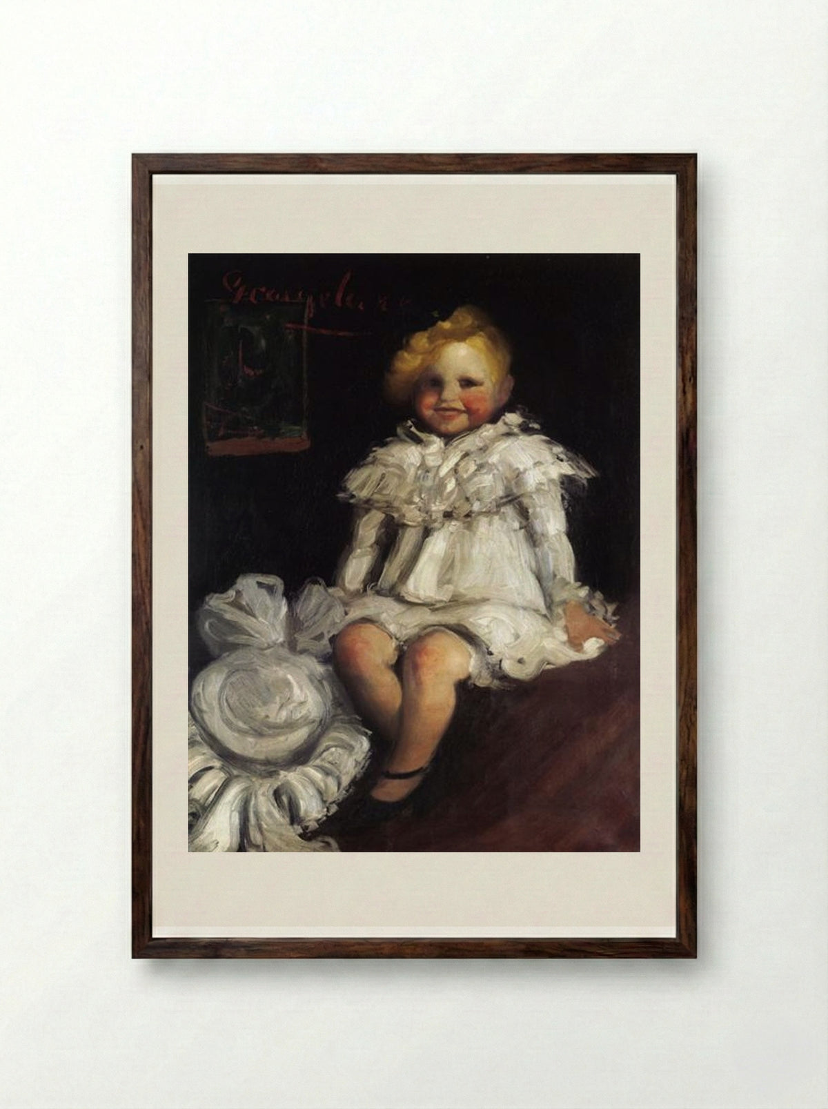 Little Lore with Her Hat - George Luks - Framed Print Dark Wood