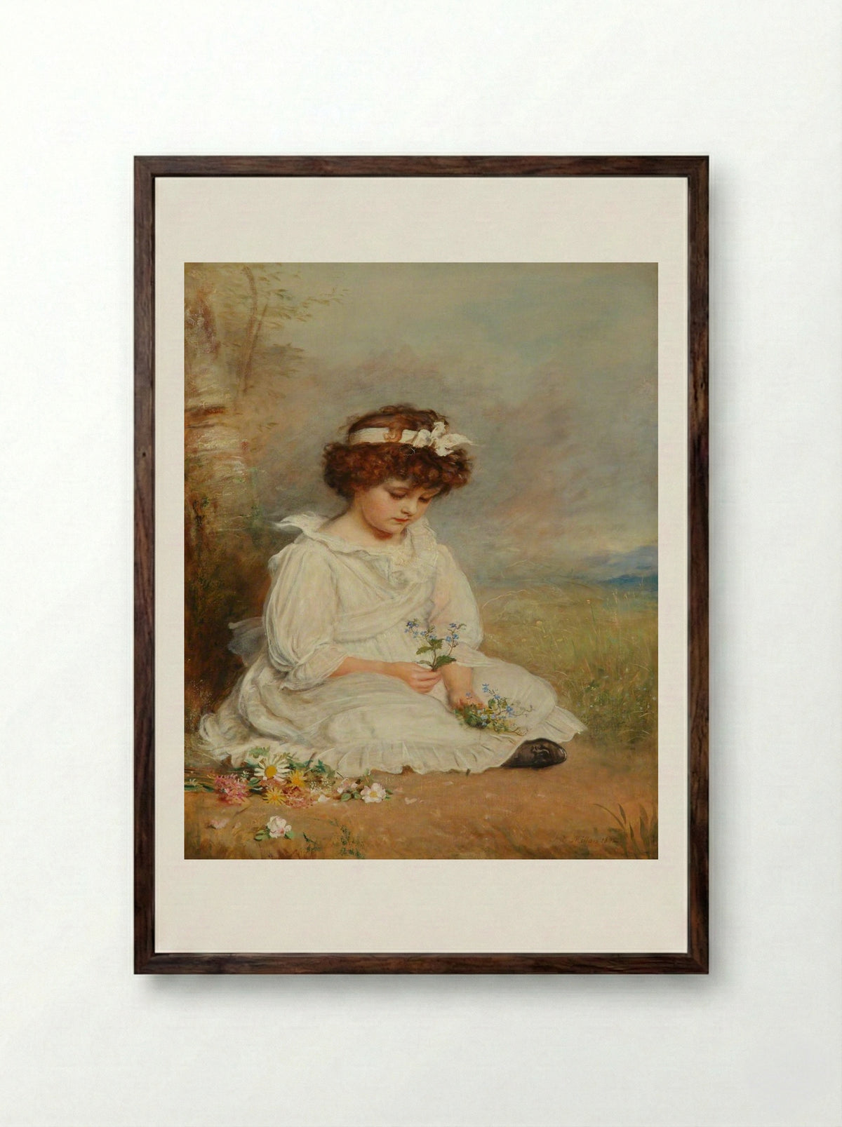 Little Speedwell's Darling Blue - John Everett Millais - Framed Print Dark Wood