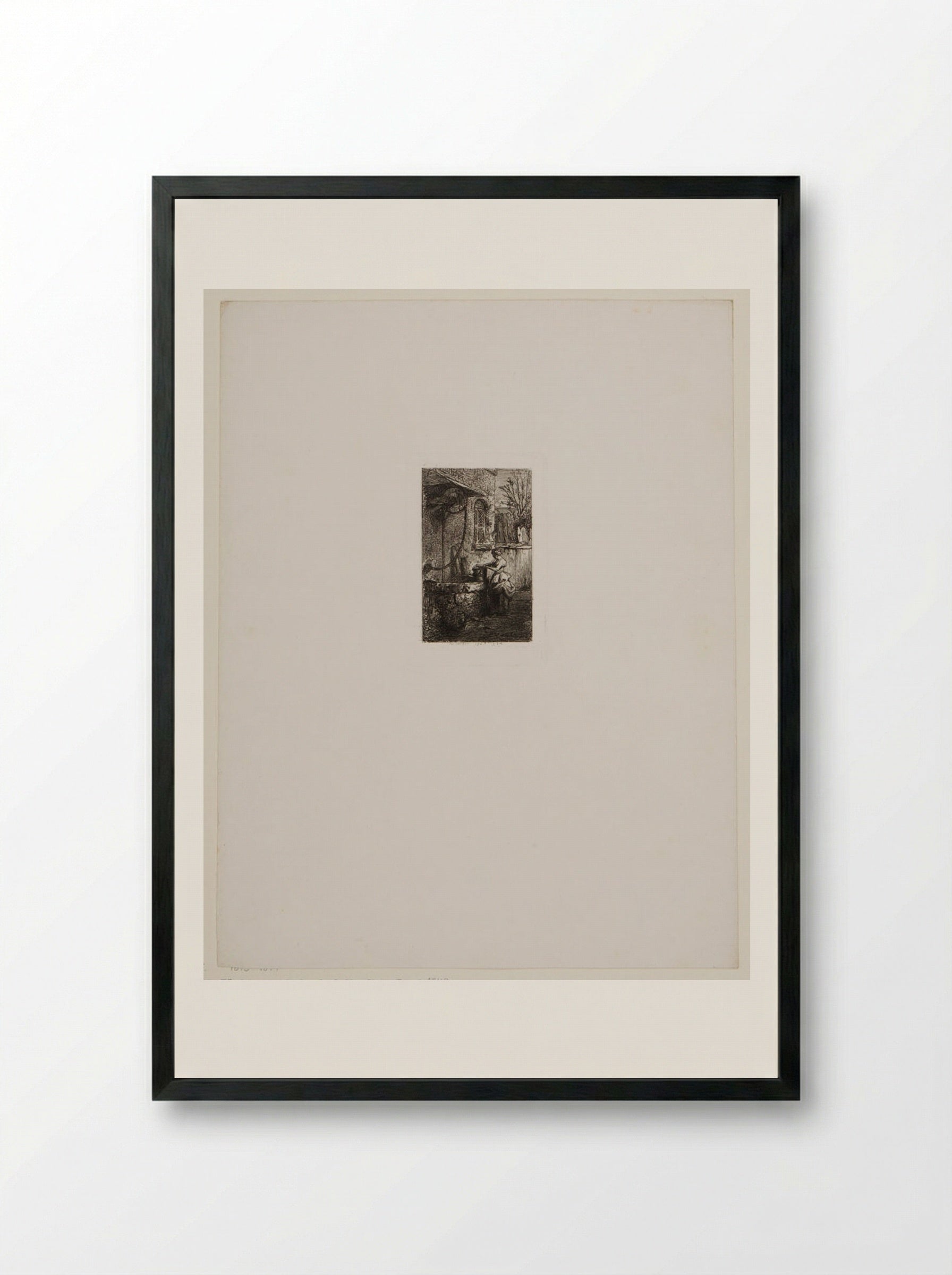 Little Woman Holding a Pail at the Edge of a Well - Charles-Émile Jacque - Framed Print Black