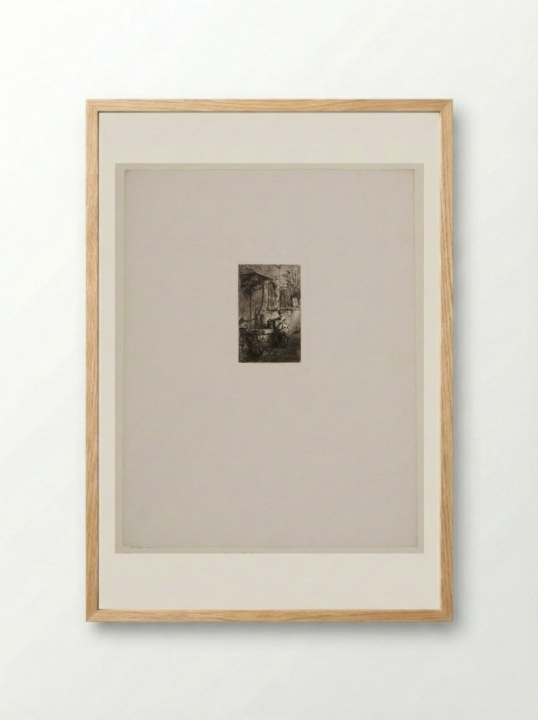 Little Woman Holding a Pail at the Edge of a Well - Charles-Émile Jacque - Framed Print Wood