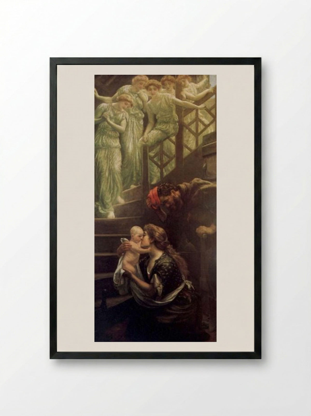 Little one who straight has come Down the Heavenly Stairs - Arthur Hughes - Framed Print Black