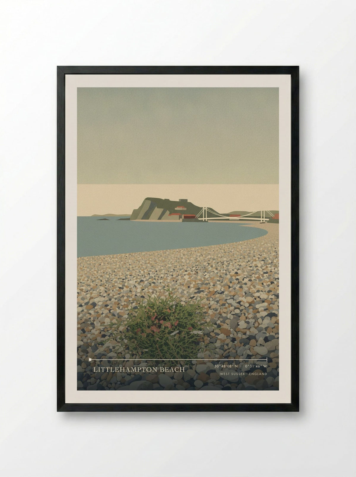 Littlehampton Beach West Sussex England Travel Poster - Framed Print Black