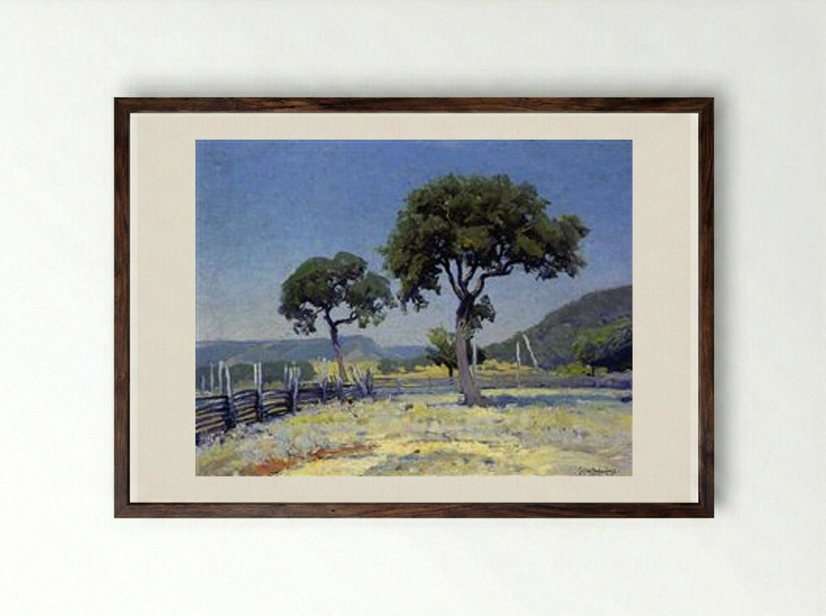 Live Oak Trees on Williams' Ranch, Bandera County - Robert Julian Onderdonk - Framed Print Dark Wood