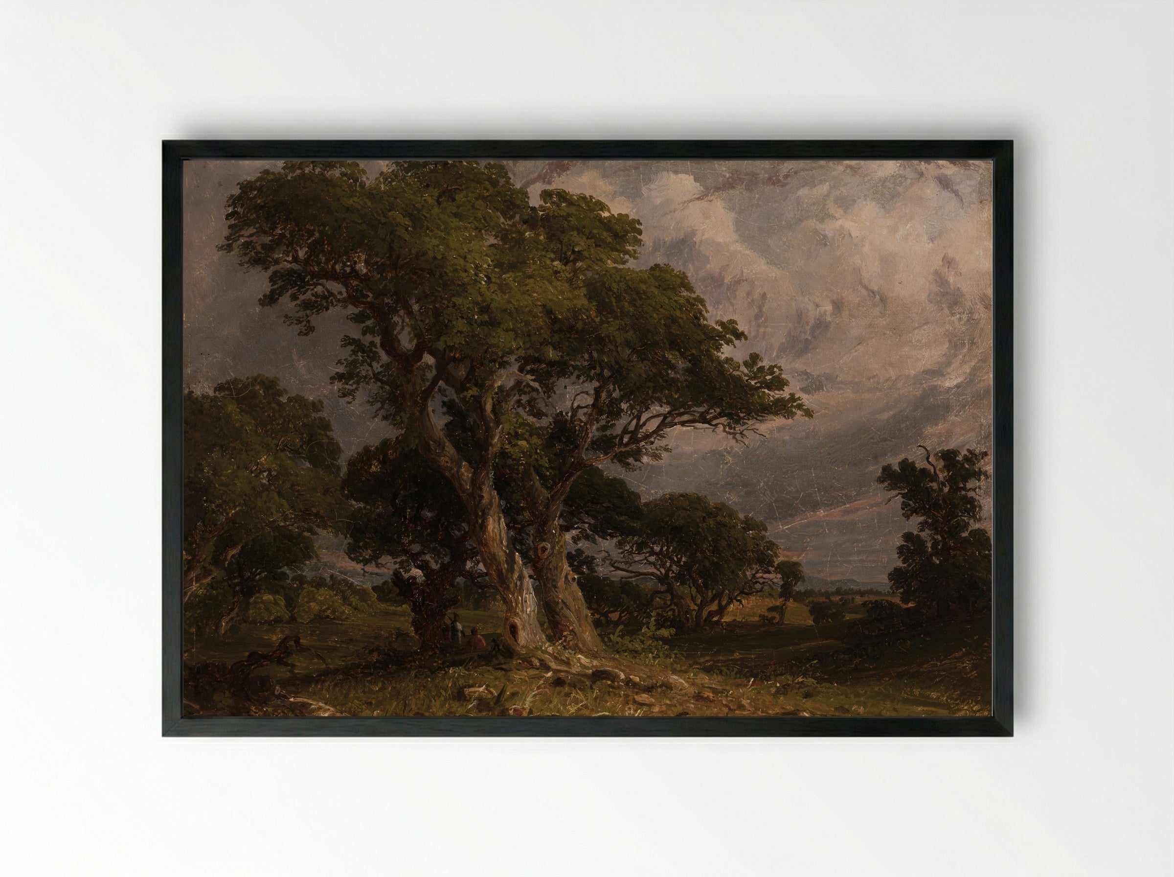Live Oaks with Two Small Figures - Seth Eastman - Framed Print Black