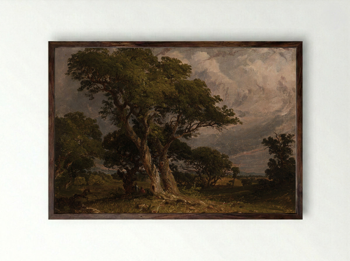 Live Oaks with Two Small Figures - Seth Eastman - Framed Print Dark Wood