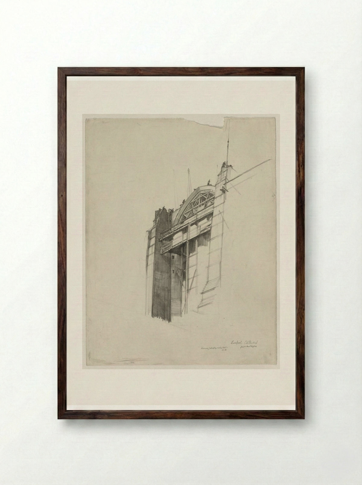 Liverpool Cathedral - Muirhead Bone - Framed Print Dark Wood