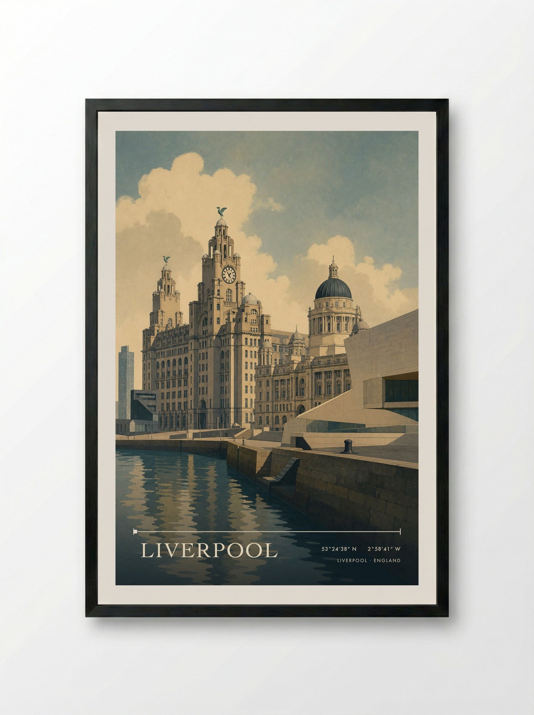 Liverpool England Travel Poster - Framed Print Black