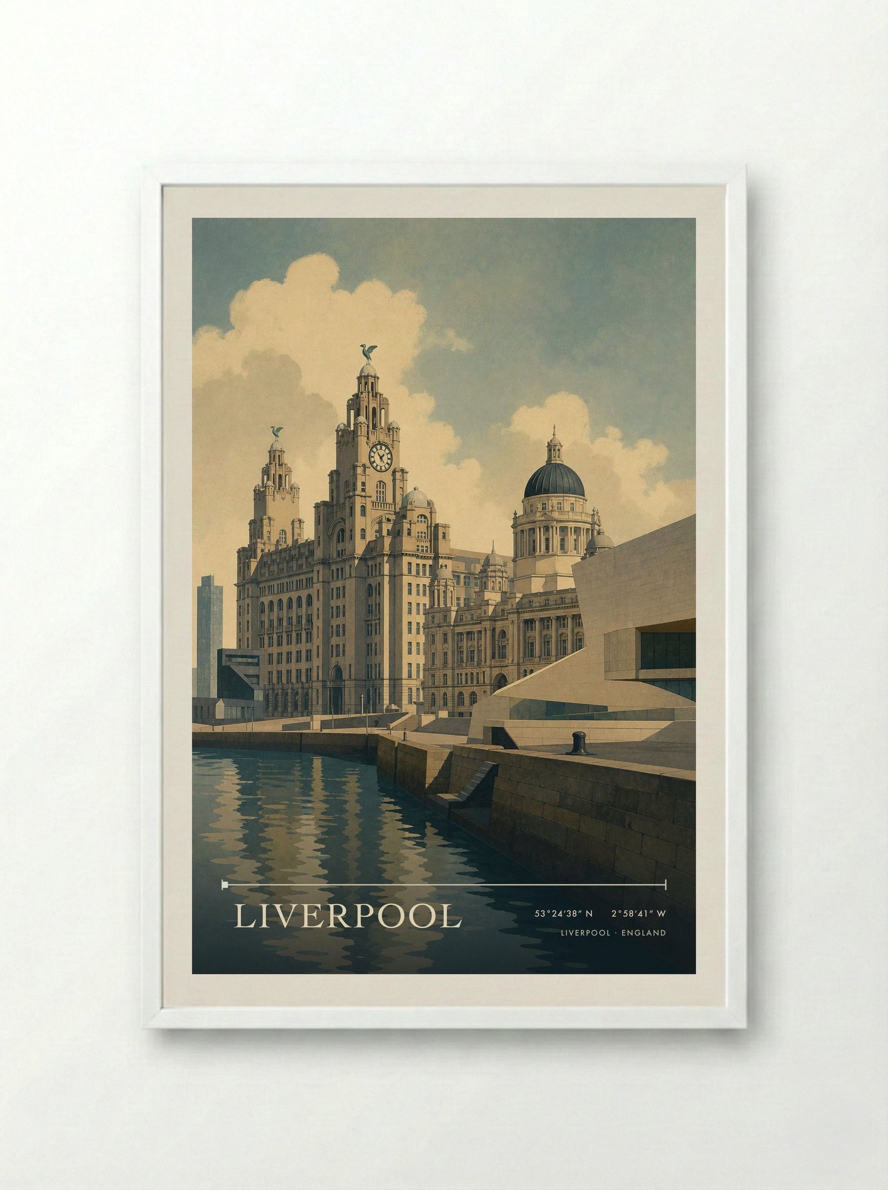Liverpool England Travel Poster - Framed Print White