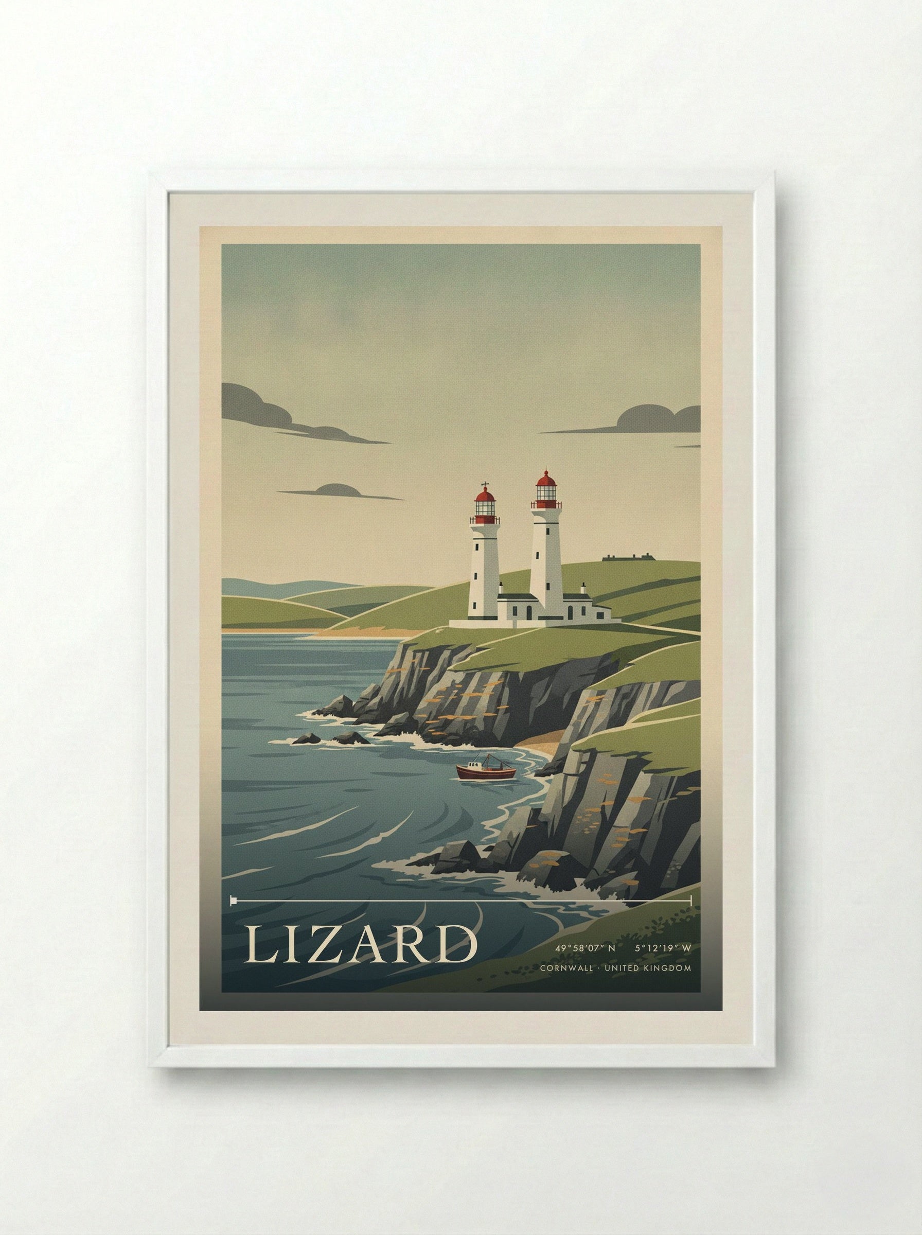 Lizard Cornwall United Kingdom Travel Poster - Framed Print White