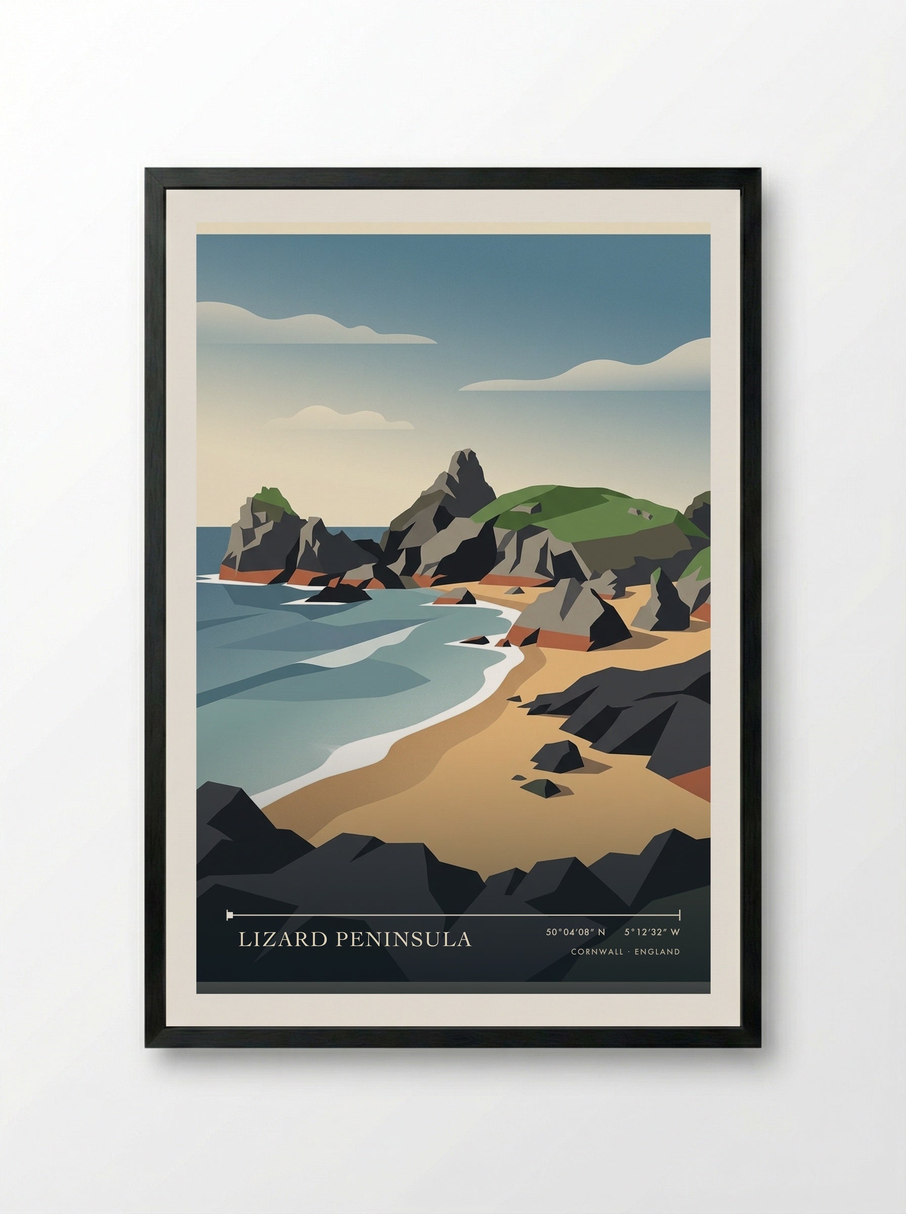 Lizard Peninsula Cornwall England Travel Poster - Framed Print Black