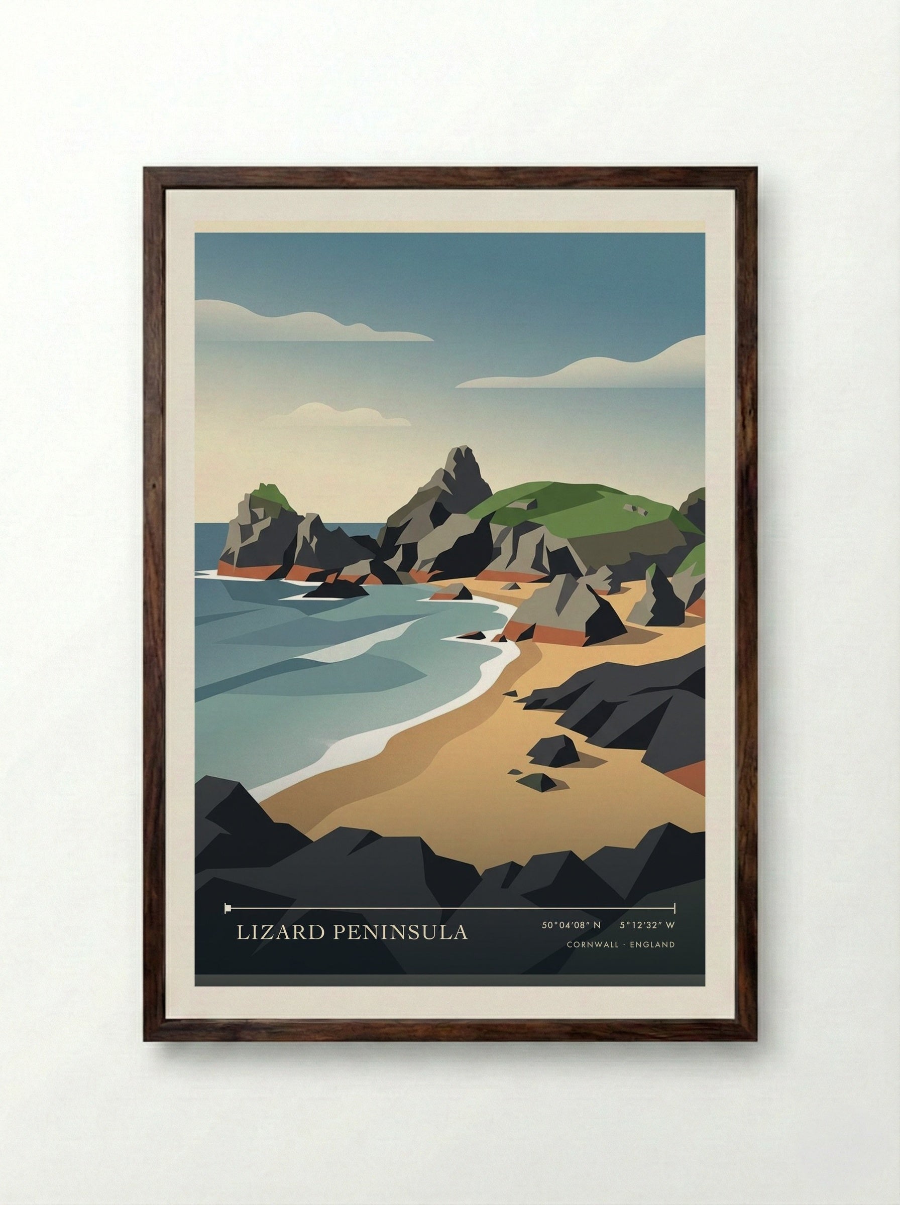 Lizard Peninsula Cornwall England Travel Poster - Framed Print Dark Wood