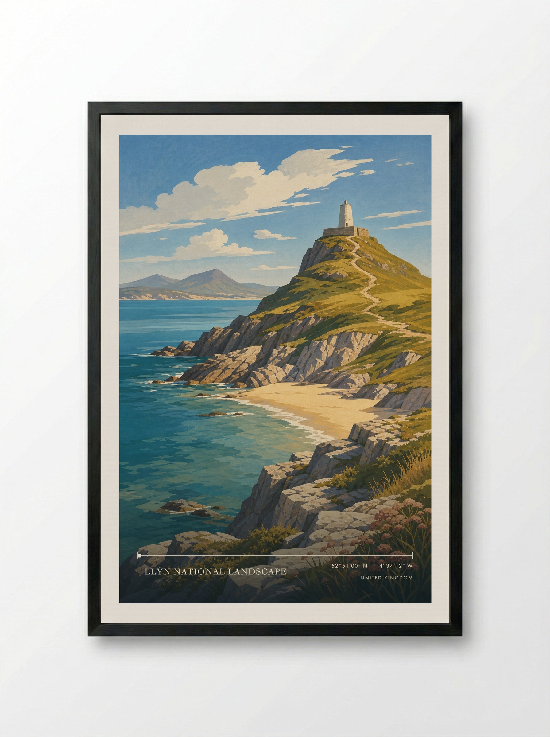 Llŷn National Landscape United Kingdom Travel Poster - Framed Print Black