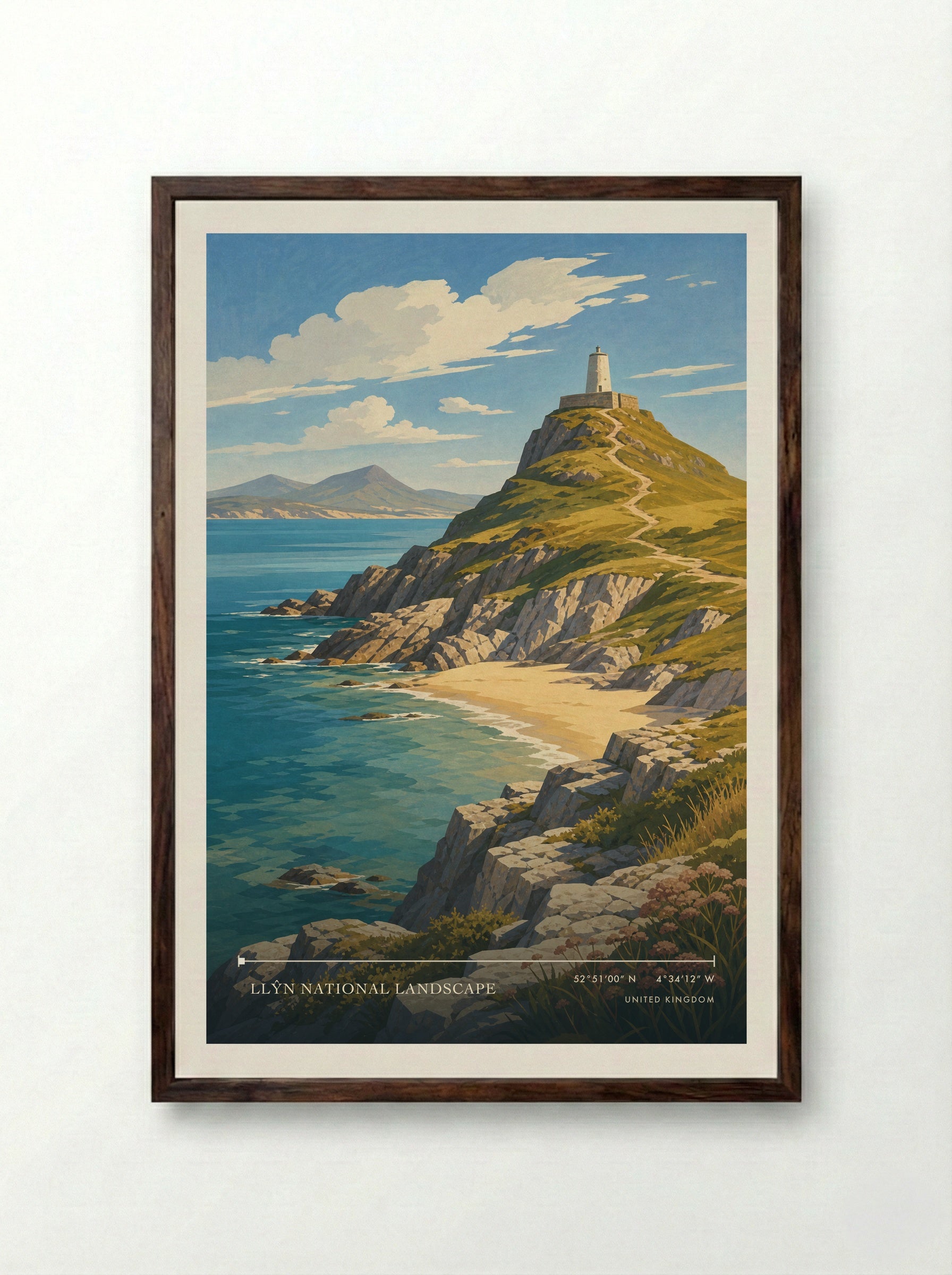 Llŷn National Landscape United Kingdom Travel Poster - Framed Print Dark Wood