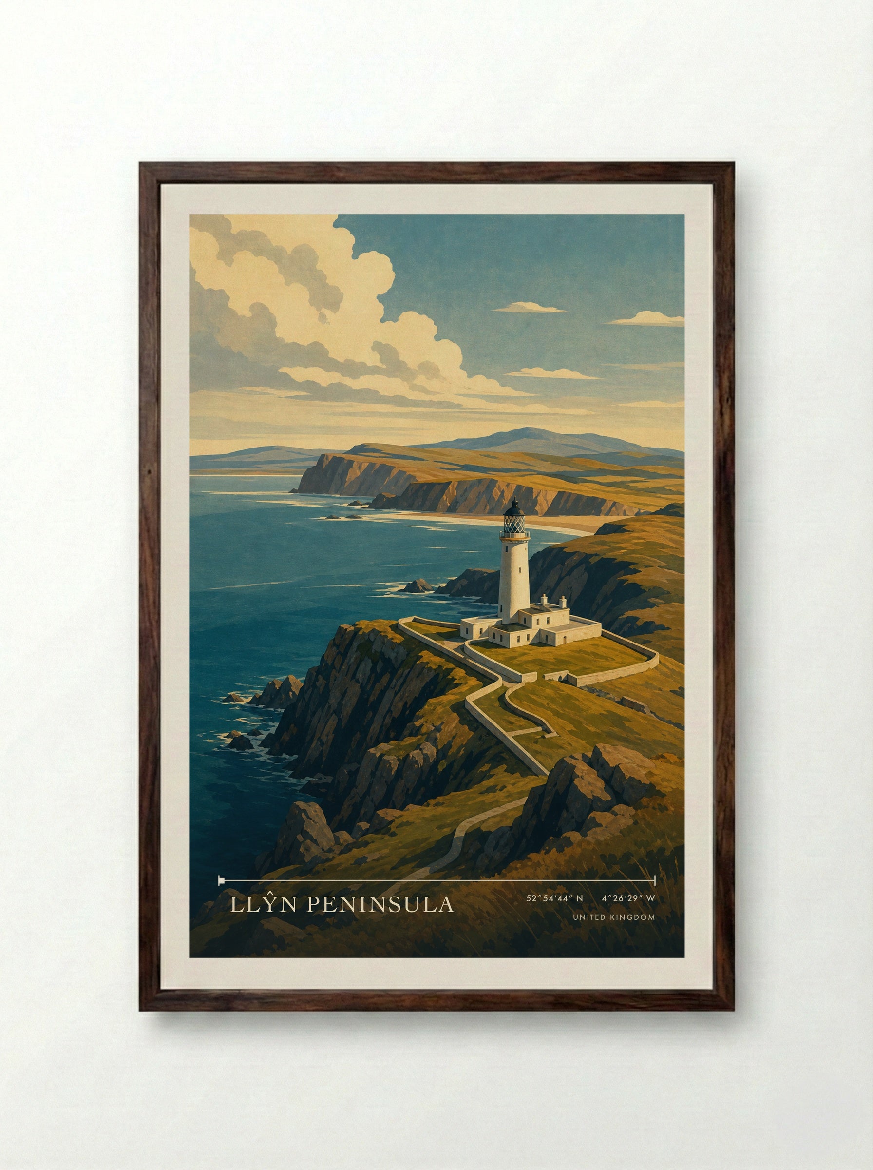 Llŷn Peninsula United Kingdom Travel Poster - Framed Print Dark Wood
