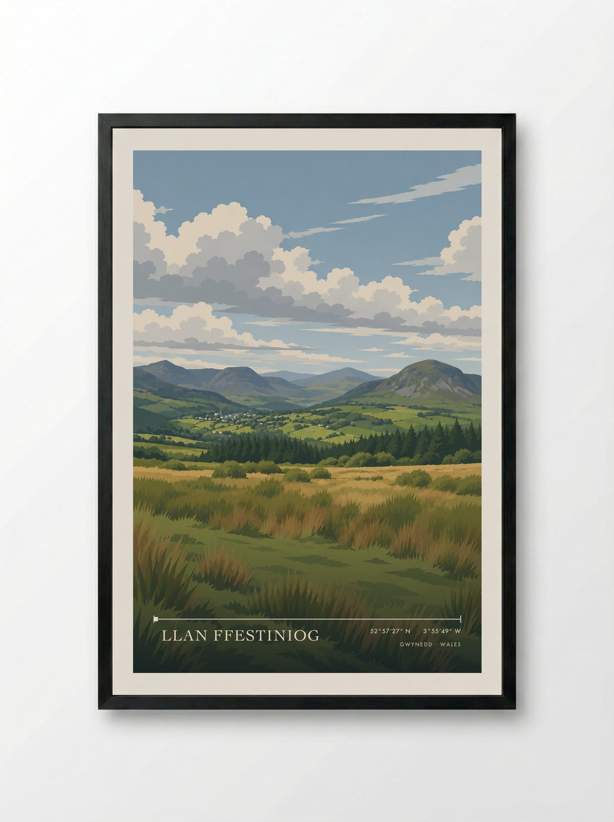 Llan Ffestiniog, Gwynedd | Travel Poster - Framed Print Black