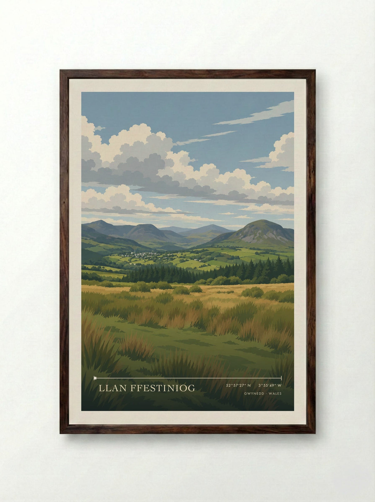 Llan Ffestiniog, Gwynedd | Travel Poster - Framed Print Dark Wood