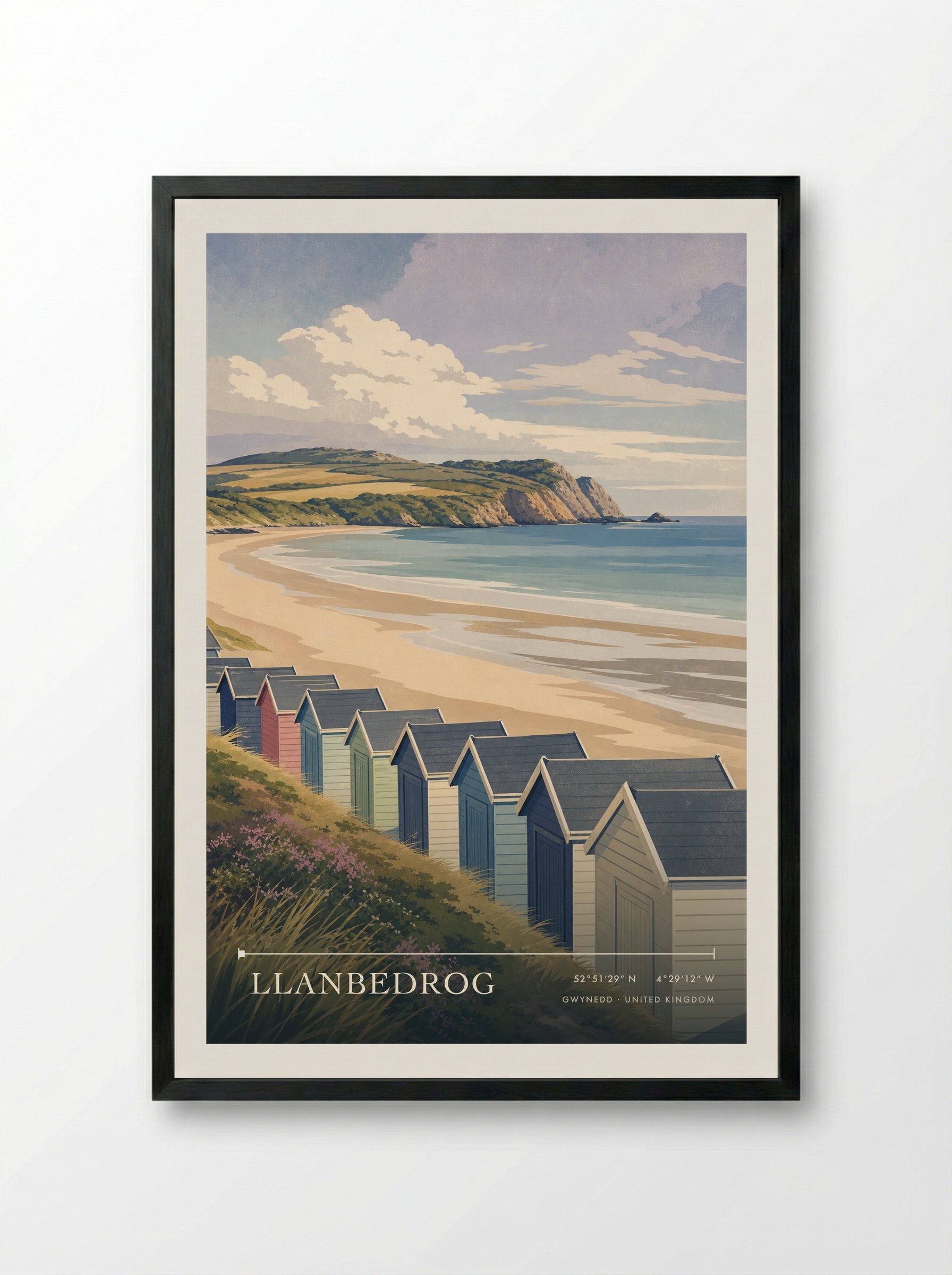 Llanbedrog Gwynedd United Kingdom Travel Poster - Framed Print Black
