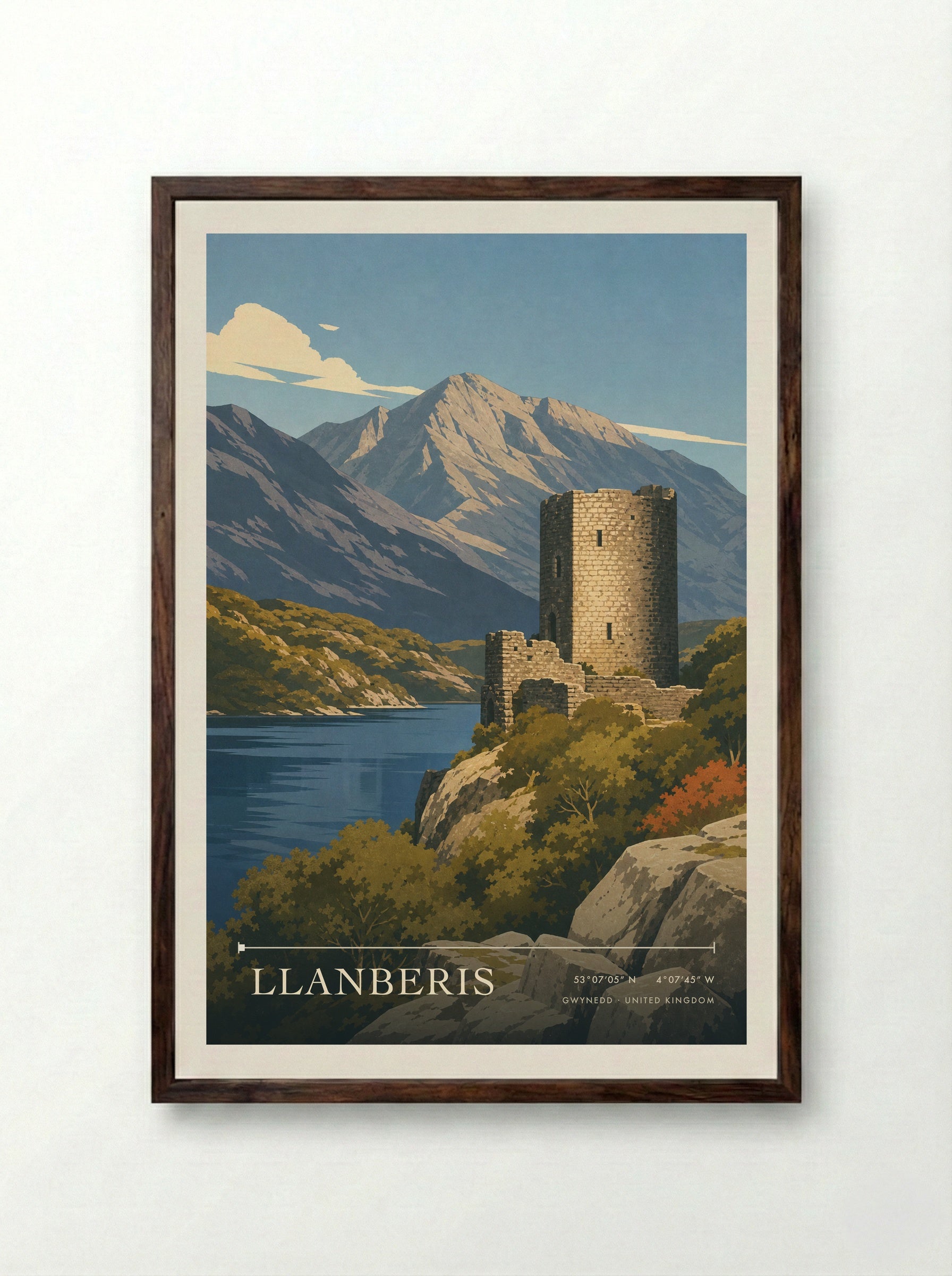 Llanberis Gwynedd United Kingdom Travel Poster - Framed Print Dark Wood