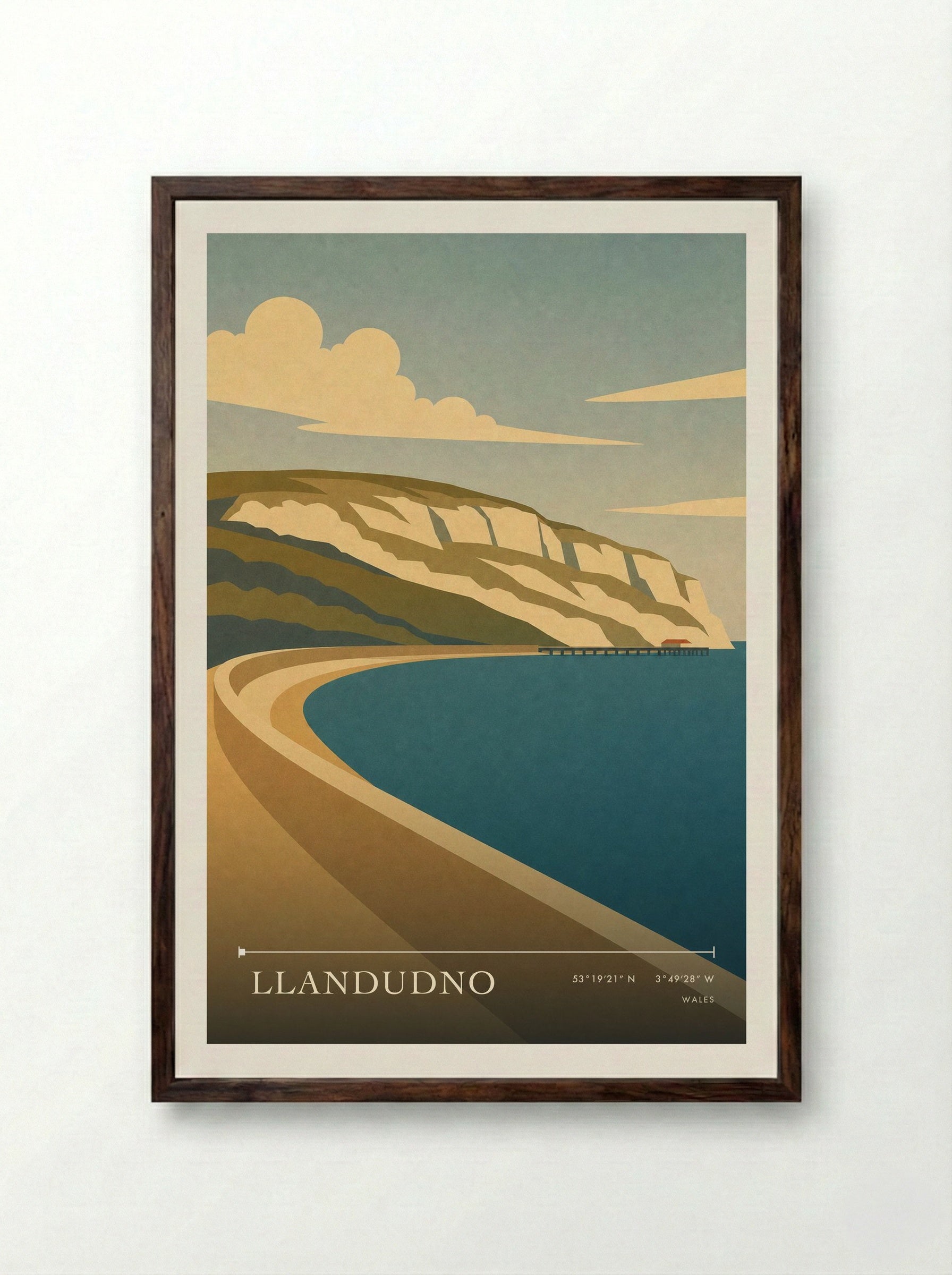 Llandudno Wales Travel Poster - Framed Print Dark Wood