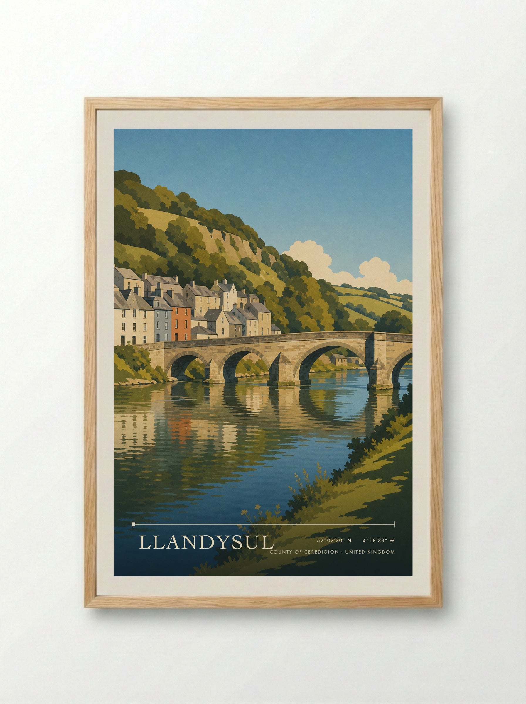 Llandysul County of Ceredigion United Kingdom Travel Poster - Framed Print Wood
