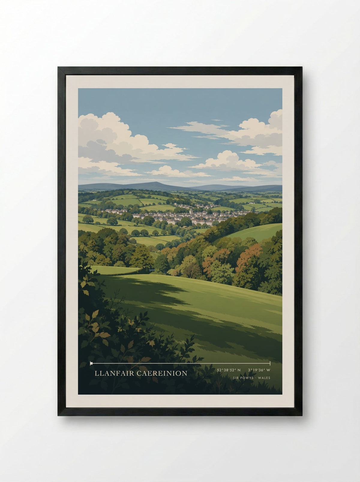 Llanfair Caereinion, Sir Powys | Travel Poster - Framed Print Black