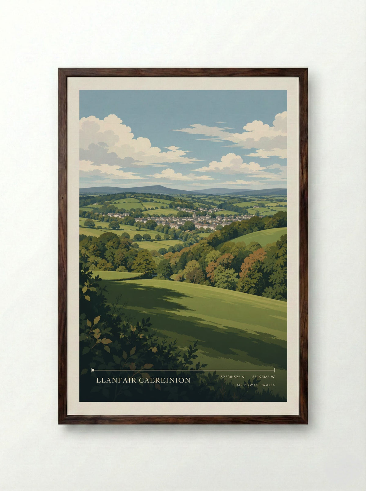 Llanfair Caereinion, Sir Powys | Travel Poster - Framed Print Dark Wood