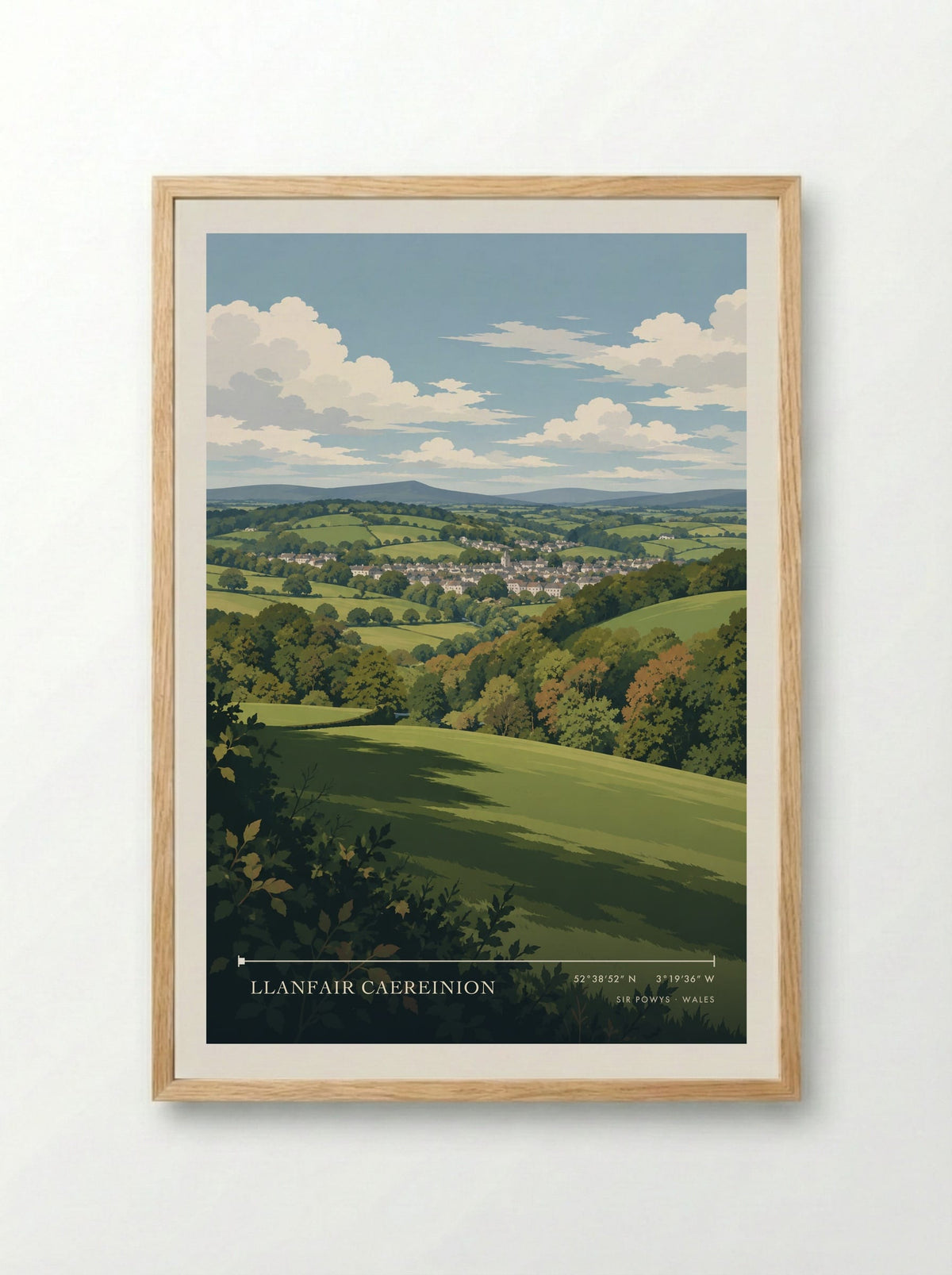 Llanfair Caereinion, Sir Powys | Travel Poster - Framed Print Wood