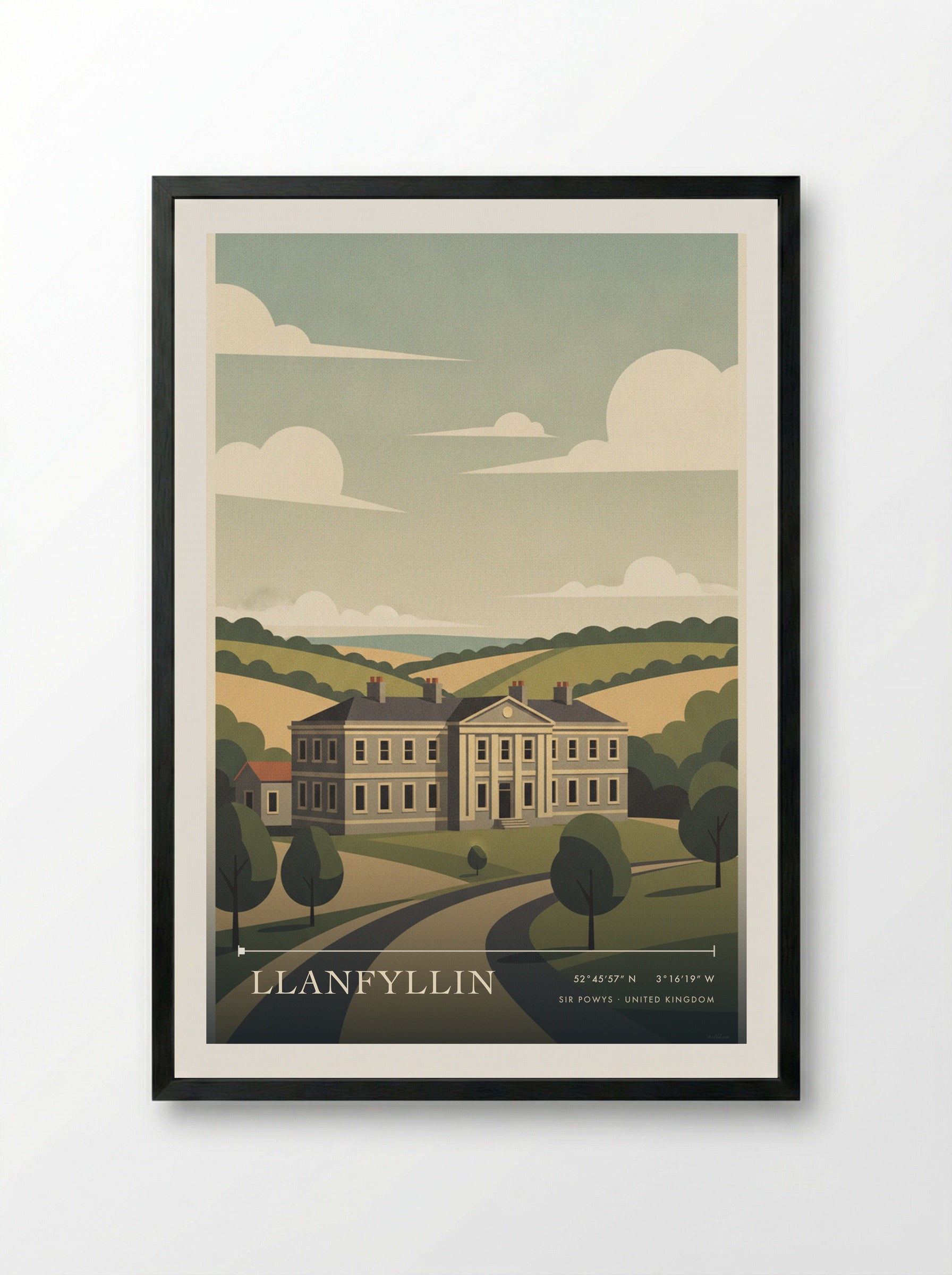Llanfyllin Sir Powys United Kingdom Travel Poster - Framed Print Black