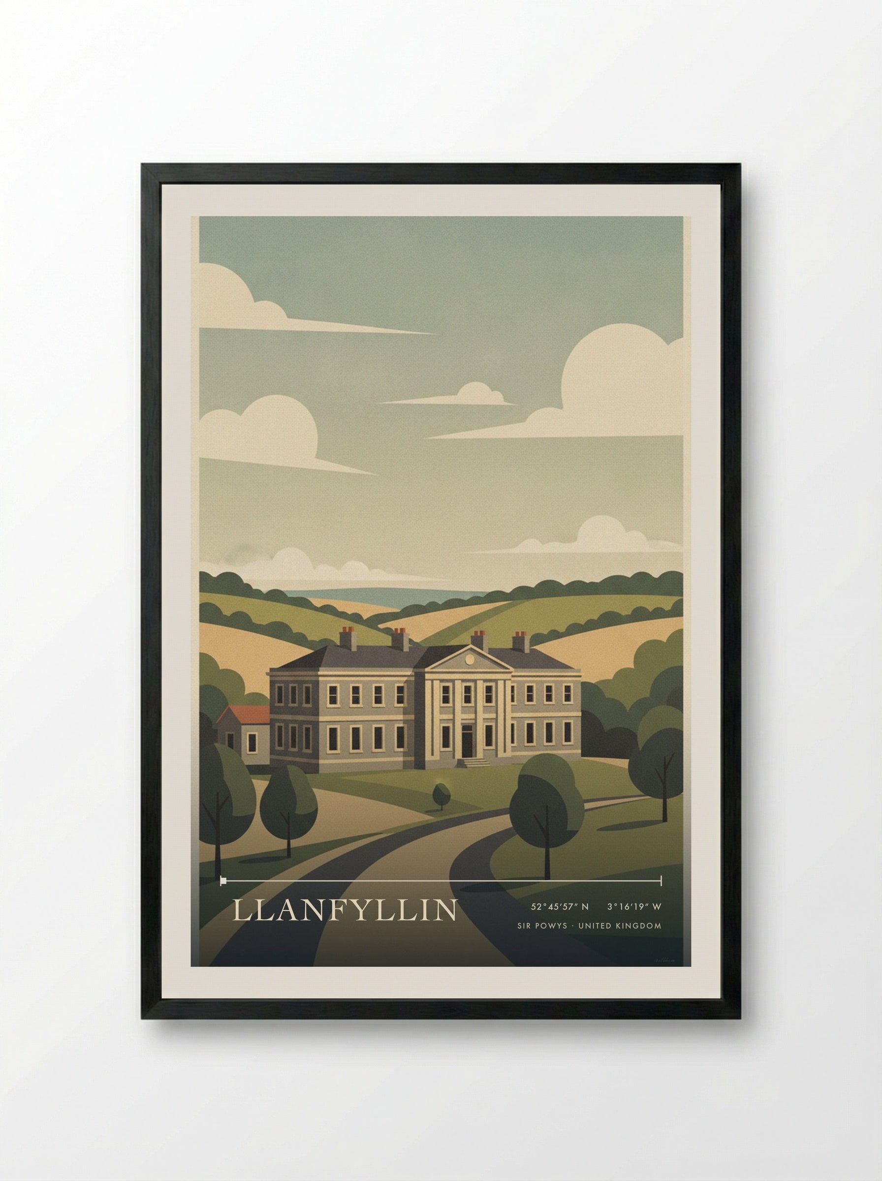Llanfyllin Sir Powys United Kingdom Travel Poster - Framed Print Black